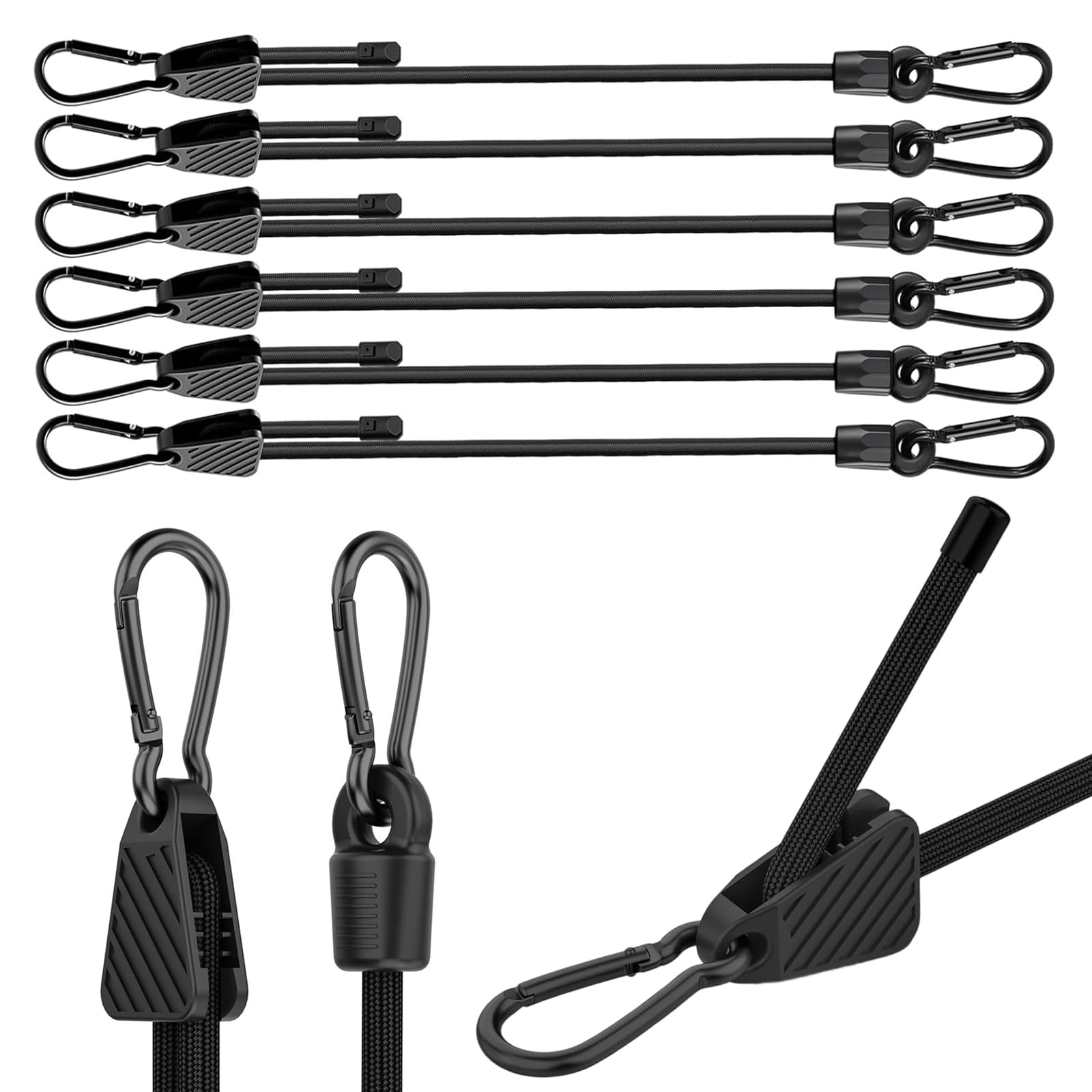 6 Stück Verstellbar Spanngummi mit Karabiner Haken, 100cm Expander mit Karabinerhaken, Schwarz Gummispanner Gepäckspanner Befestigung Seil für Sonnensegel, Tarpaulins, Fahrrad, Auto, Ladung,Dachträger