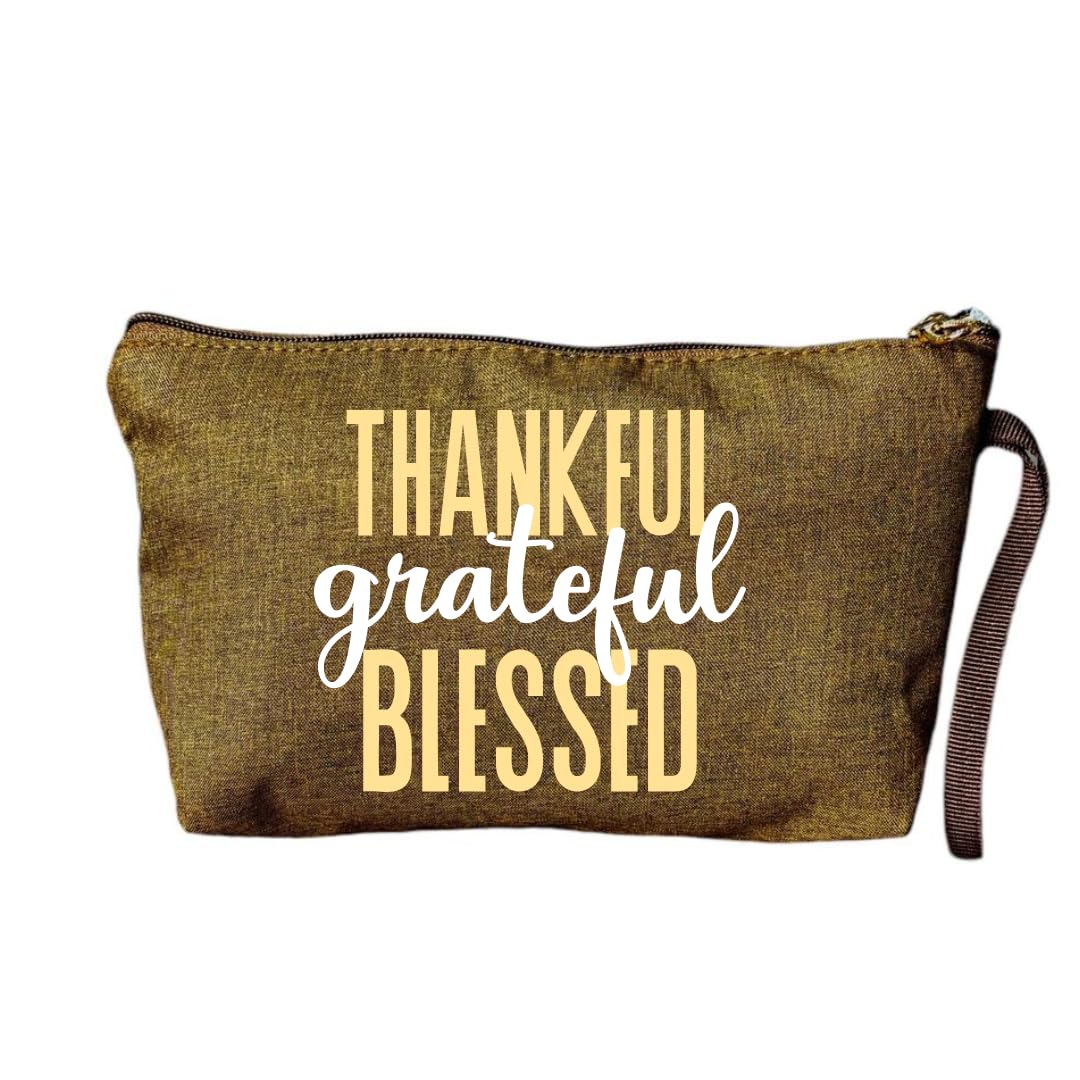 Atvifit Polyester Travel Pouch with Hidden Pocket and Handle, Compact Organizer for Essentials,Storage Bag for Ladies Handbag Tote Bag Glasses Keys 6Inch x 10Inch (Thankful Grateful Blessed Brown)-image-18