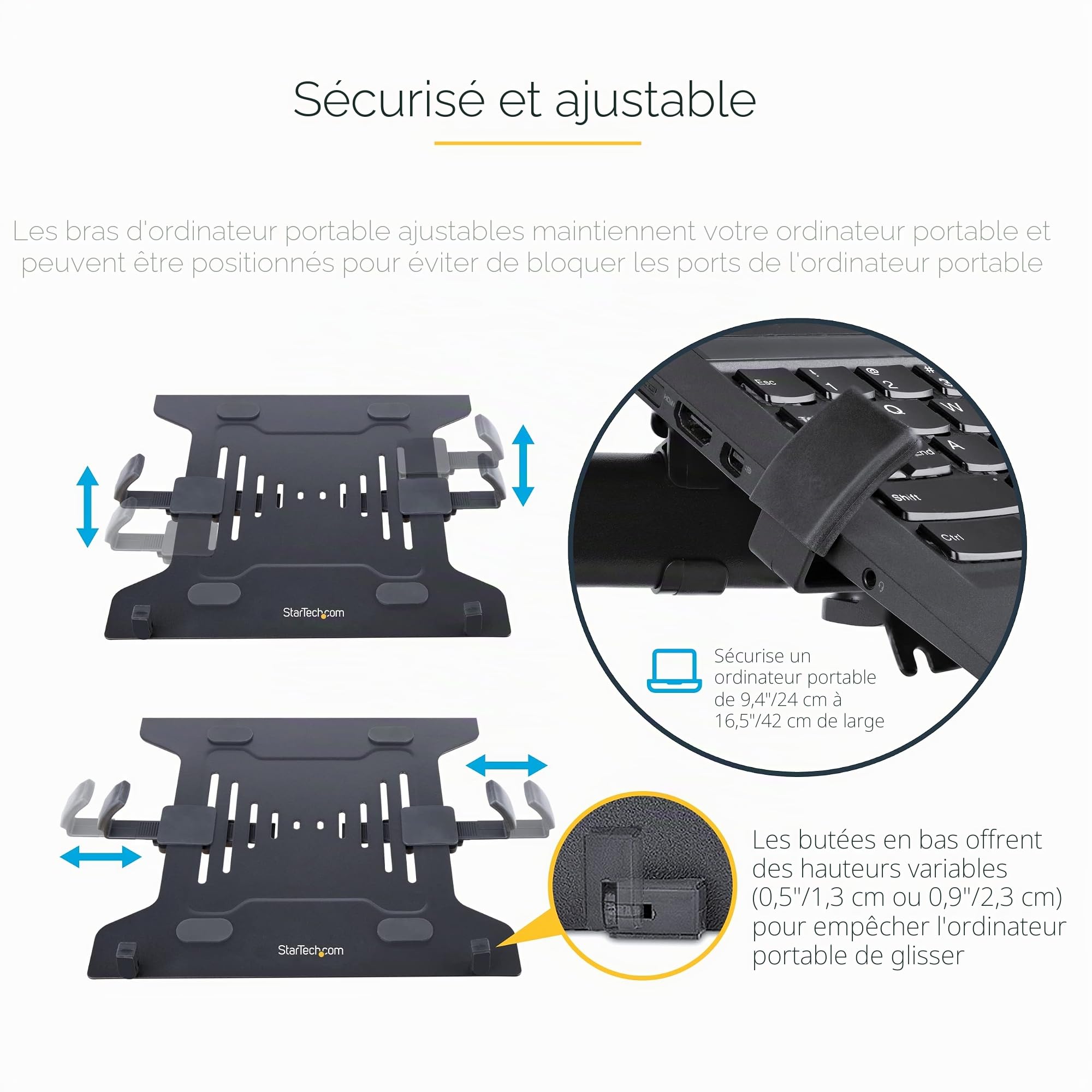 StarTech Bras Écran 32", 4,5kg, Plateau PC Portable (A2-LAPTOP-DESK-MOUNT) | Plateau ventile pour ordinateur portable, VESA, Reglable, Inclinaison pivotement rotation, Pince oeillet