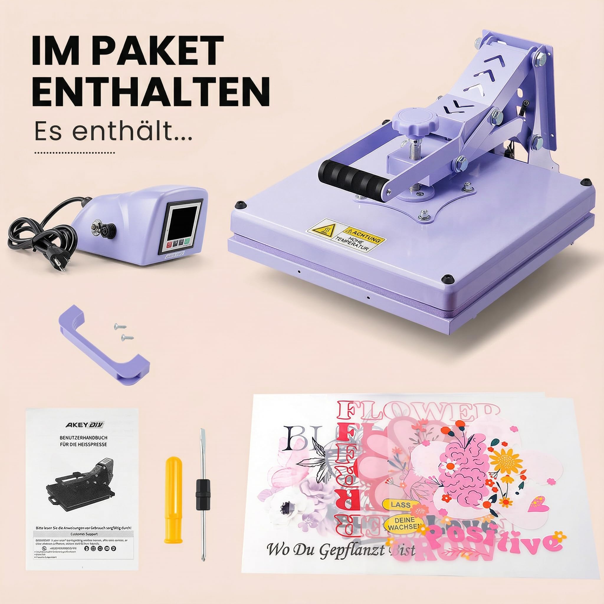 38x38 Schiebeauszug Heißpresse, Flachbett-Heizpresse für T-Shirts, Transferpresse, Industrielle Digitale Sublimationsmaschine für Sublimation auf T-Shirts für DIY (Lila)
