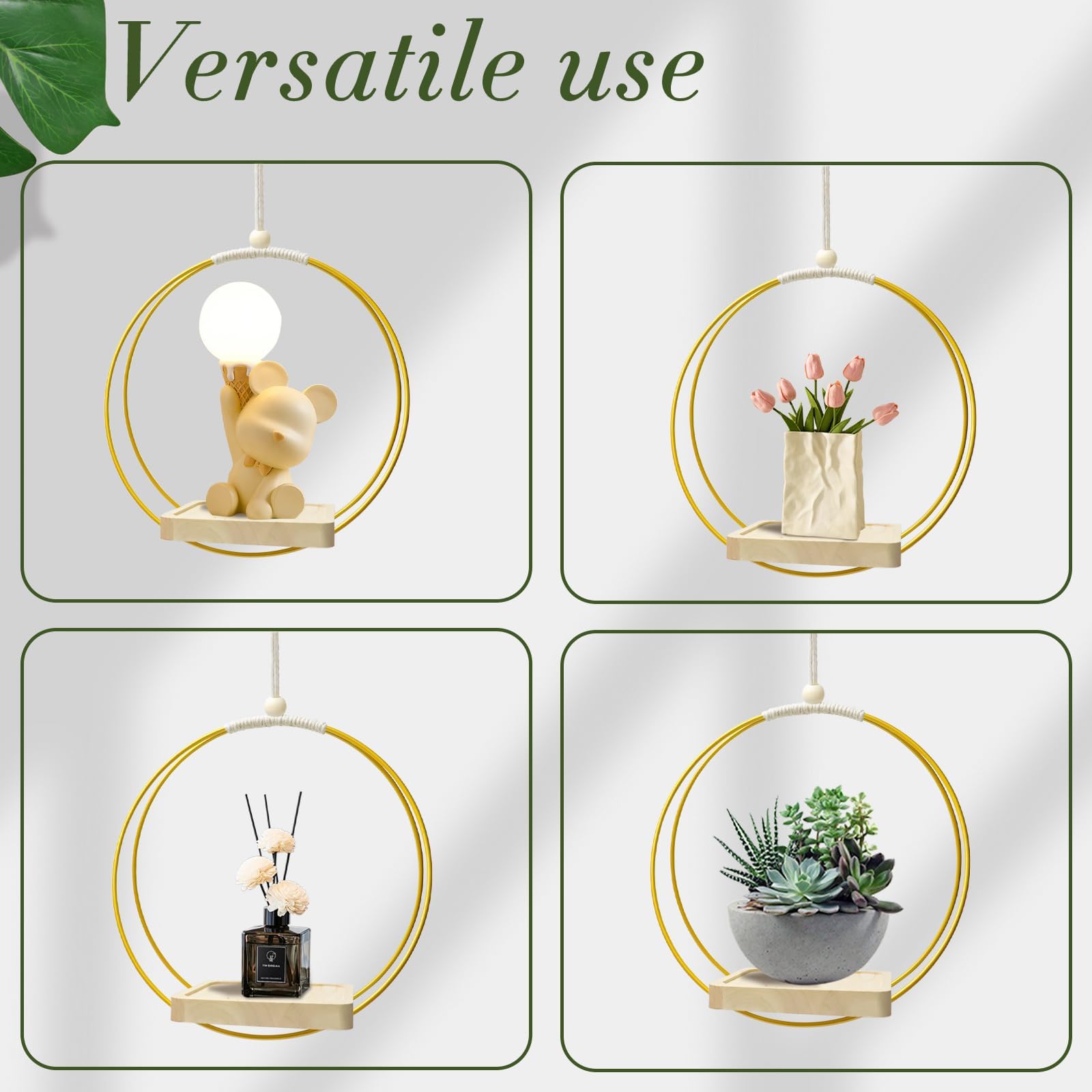 Vaso Sospeso In Ferro E Legno Per Piante – Supporto Per Interni Ed Esterni, Diametro 30 Cm, Colore Nero