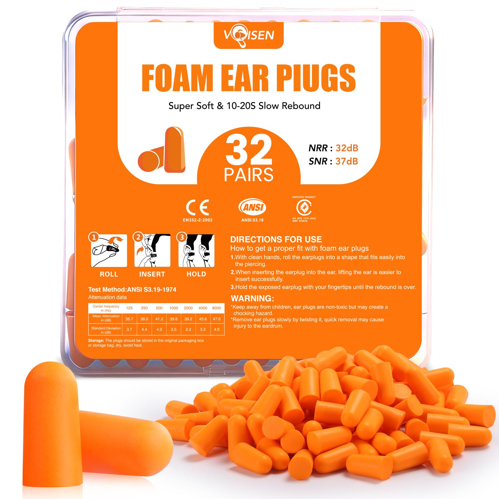 VOISEN Foam Ear Plugs - Noise Cancelling Sleep -6
