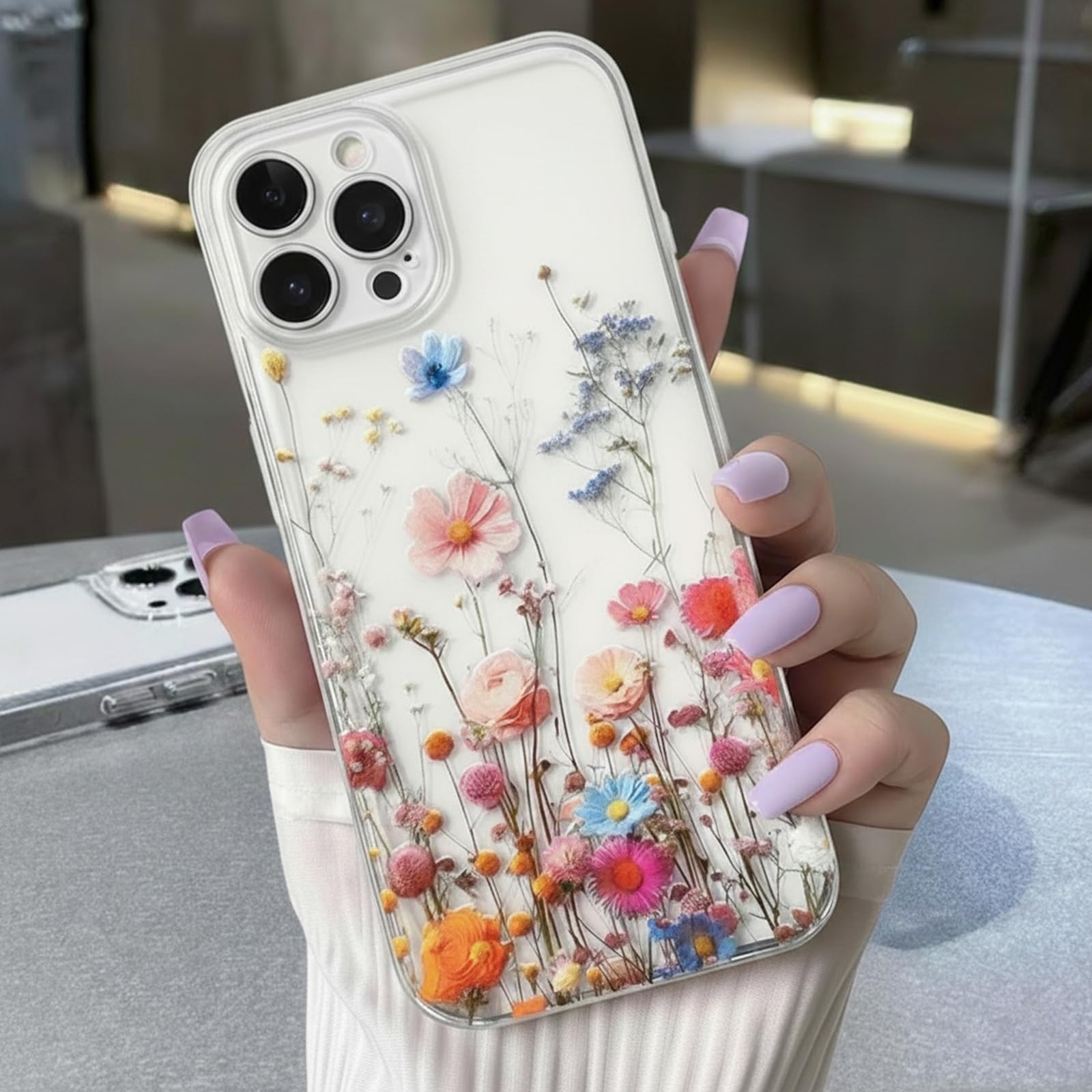 Clear Floral Pattern for iPhone 15 Pro Max Case, Flexible TPU Phone Case with Enhanced Grip, Accurate Button Cutouts, HD Transparent Back Phone Cover