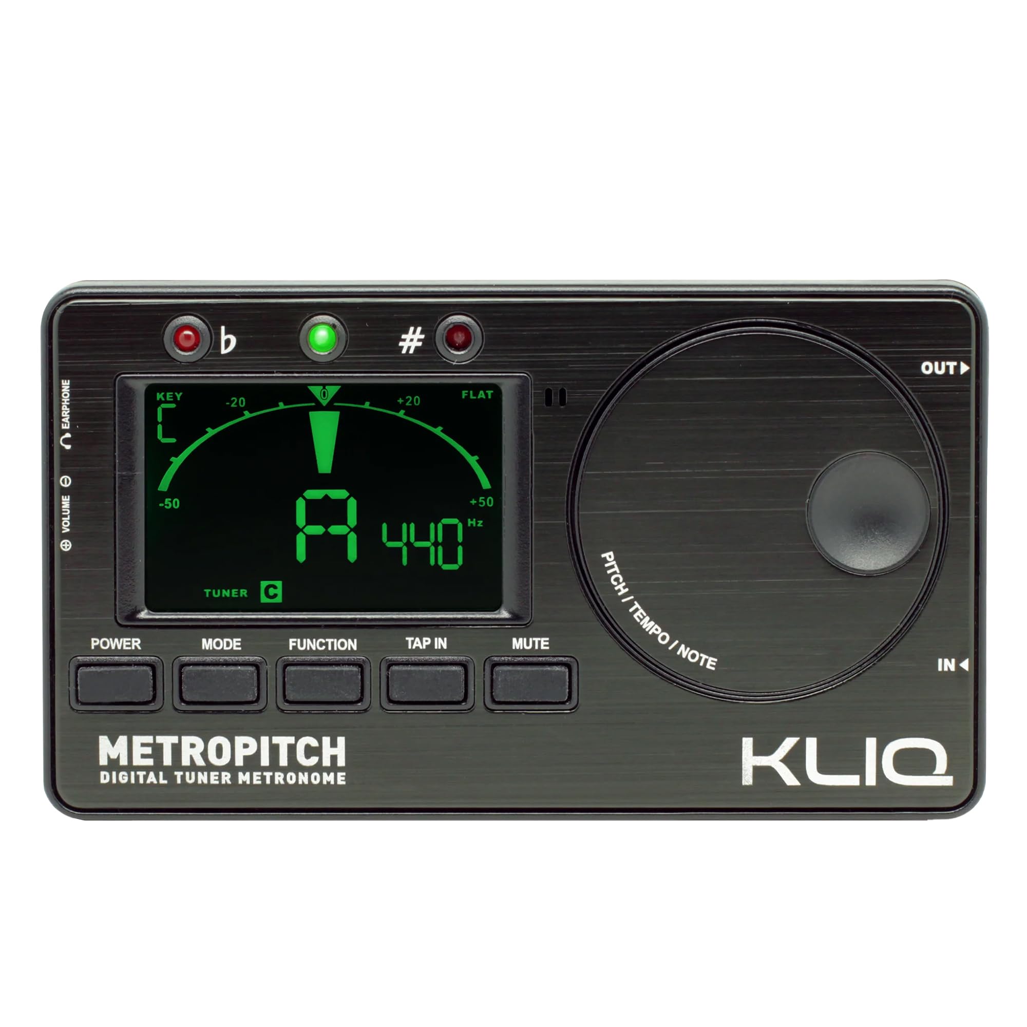 KLIQ MetroPitch 3-in-1 Metronome Tuner for All Instruments, Digital Guitar, Violin, Ukulele, Bass & Chromatic Tuner with Tone Generator, Compact Metronome with Jog Dial, Black