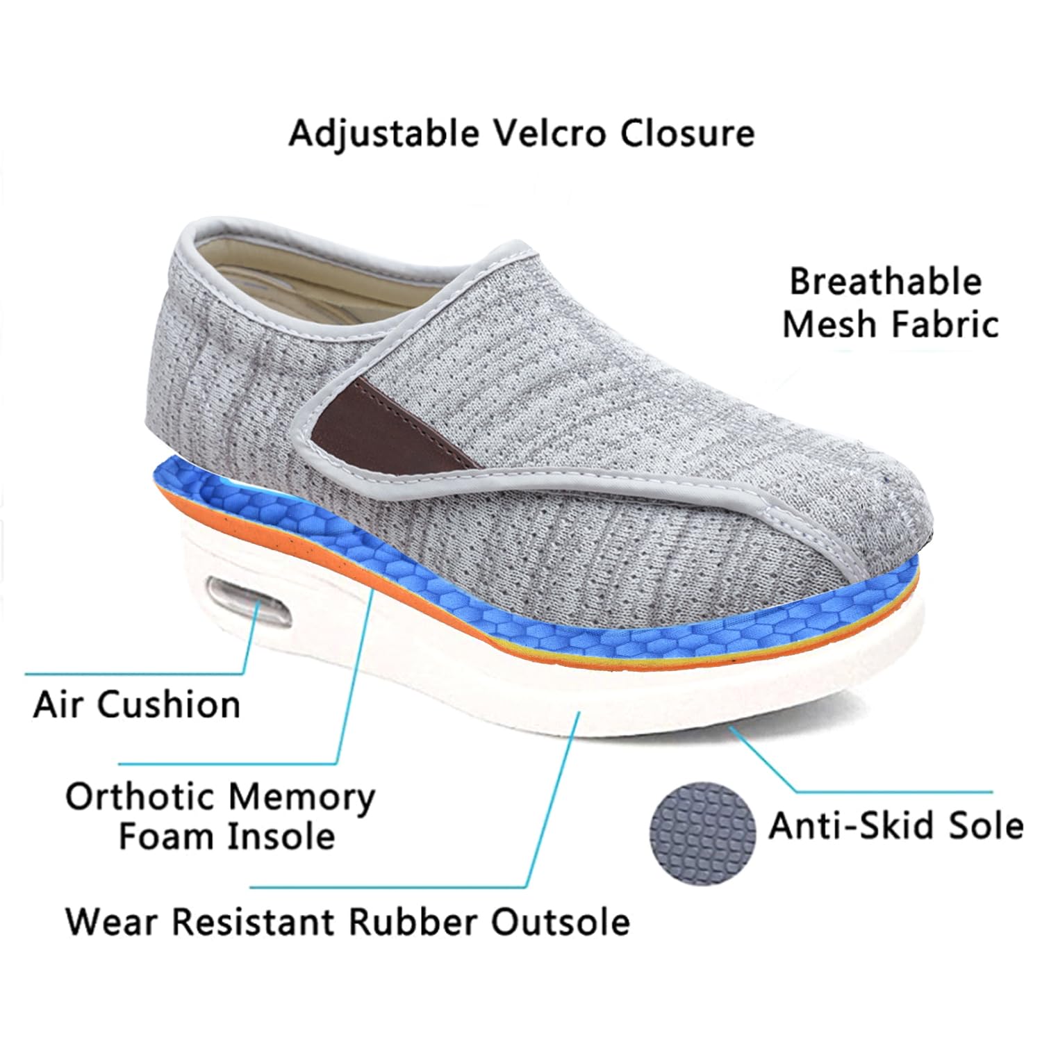 Scarpe da Uomo E da Donna con Cuscino d'Aria Ortopediche per Piedi Gonfi Leggere Comode Traspiranti Extra Larghe per Fascite Plantare in Memory Foam (A3531)
