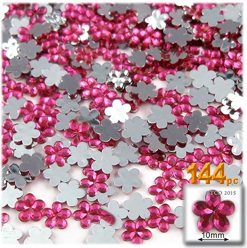 Miniatura 7 de 144pc Acrílico Aluminio Lámina Plana Flor Rhinestone 0.394 in Rojo Rubí