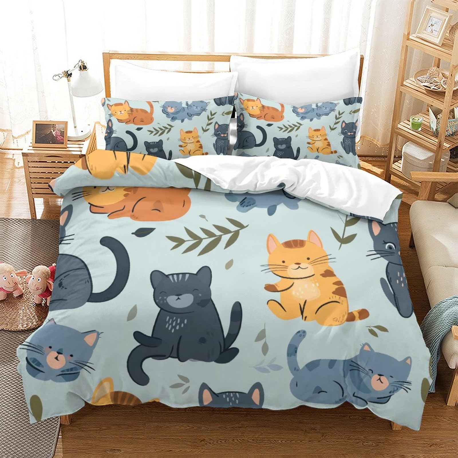 Sets housse de couette chat 3D microfine lit enfant et ado 260x220