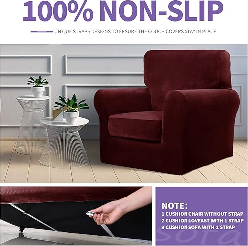 Miniatura 5 de ZNSAYOTX - Funda de terciopelo de lujo de 4 piezas para sofá extragrande con 3 cojines, gruesa, suave, antideslizante, grande, protector de muebles