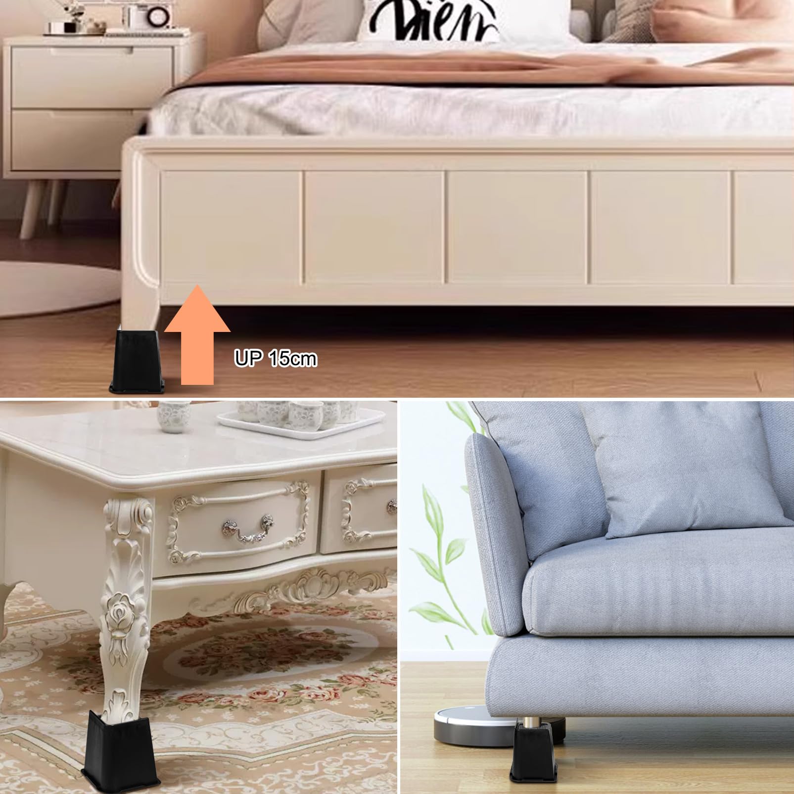 8 Elevadores De Mueble Negro 4x70mm+4x100mm. Resistentes Para Cama Y Muebles. | Leroy Merlin