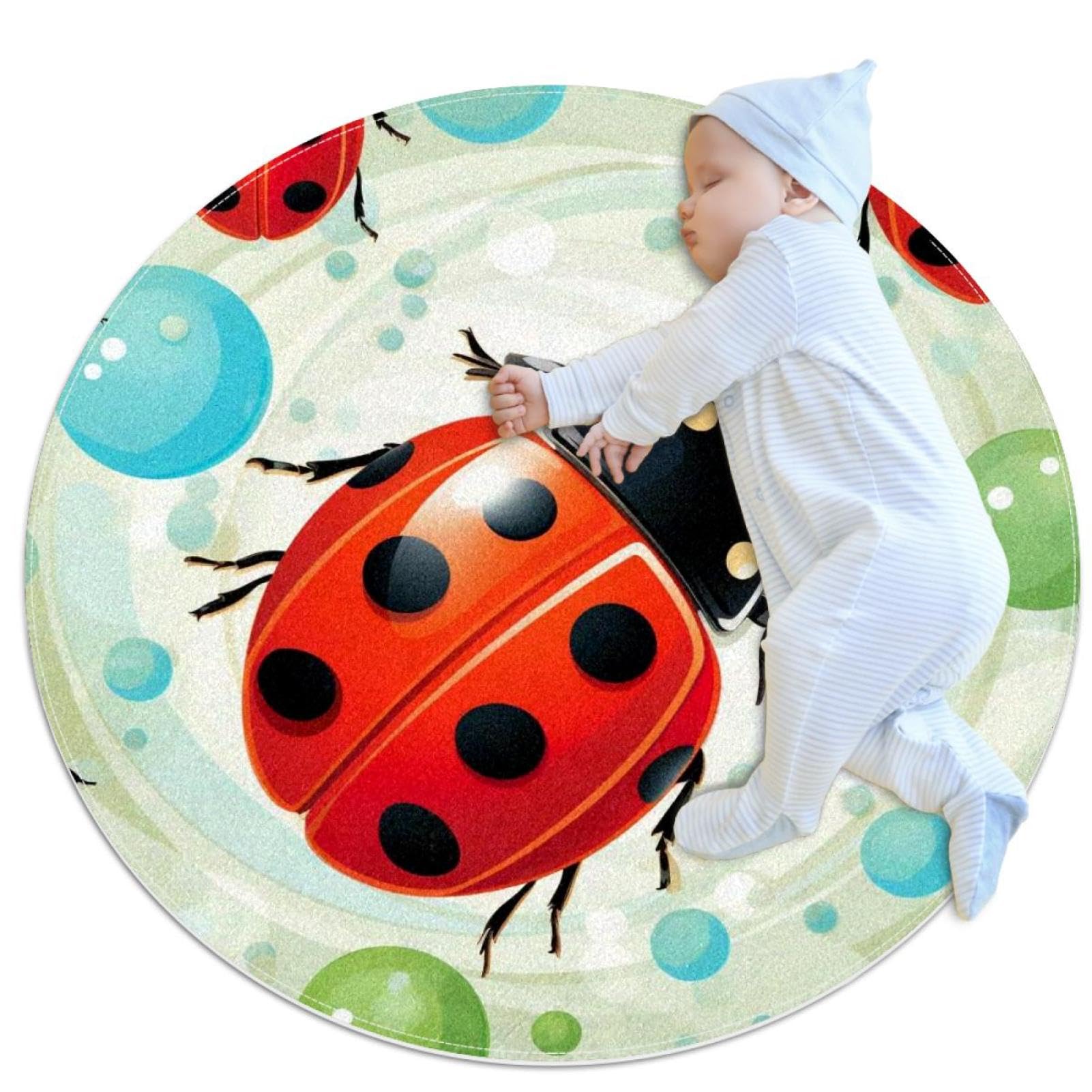 Tapis de salle de bain rond 1m motif coccinelle tapis enfant antidérapant