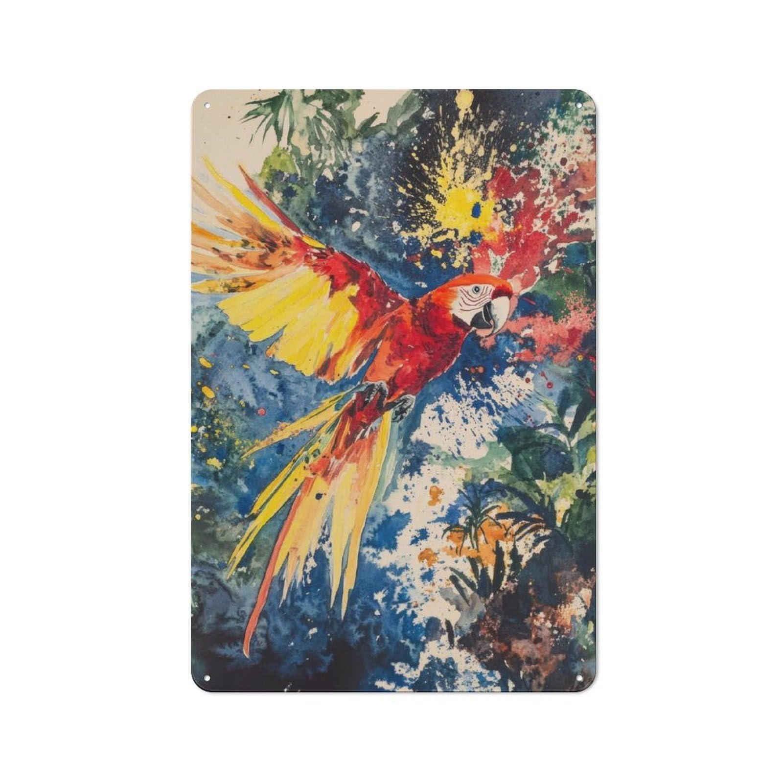 Junmoney Scarlet Macaw Watercolor Vintage Tin Sign 30X20cm With For Living Room Or Hallway, Gift Idea At Christmas For Home Wall Decor Collectors