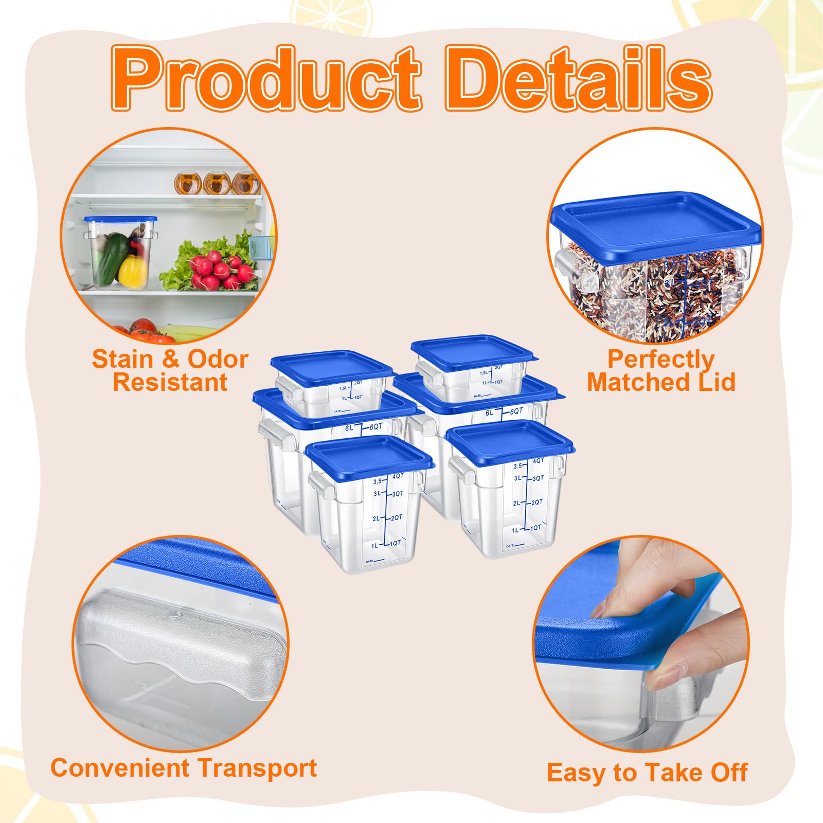YOUEON Lot de 8 bacs de rangement en plastique avec couvercle et
