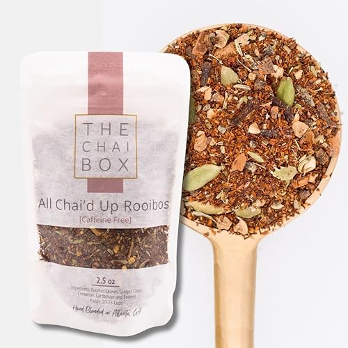 The Chai Box Loose Leaf Masala Chai - Sin gluten ni cafeína  Té Rooibos orgánico hecho con jengibre, clavo, canela, cardamomo, hinojo (paquete de 1)