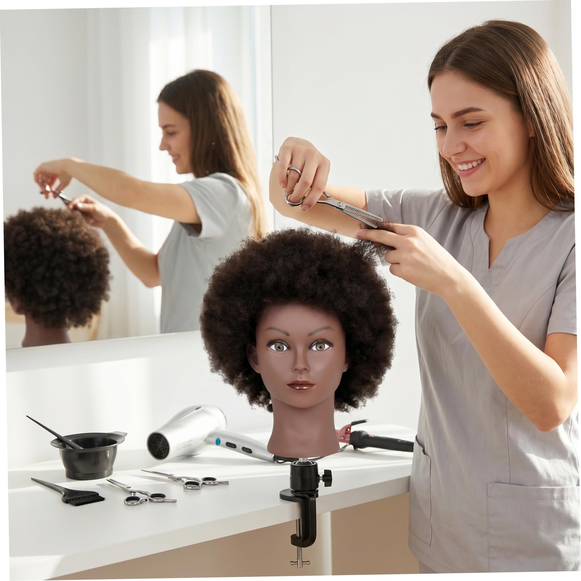 Schaufensterpuppenkopf mit Haaren, Afro-Locken, Schaufensterpuppenkopf, Echthaar, für Friseurpraxis, Kosmetikpuppe, Haarstyling, Verlängerung, Flechten, Bleichen, Färben, 20, 3 cm
