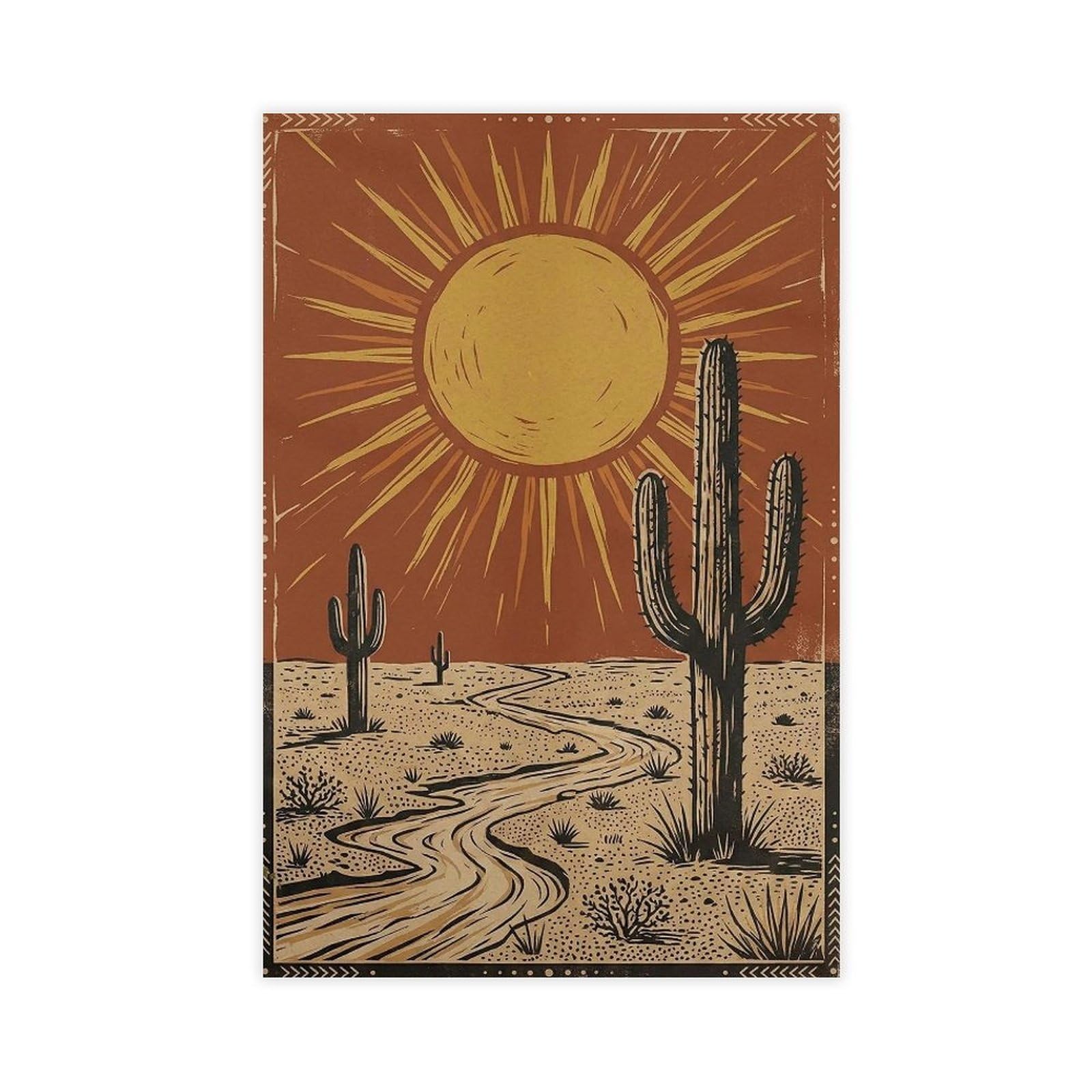 Poster sur toile soleil rétro d'exception et cactus grand format pour chambre - 8