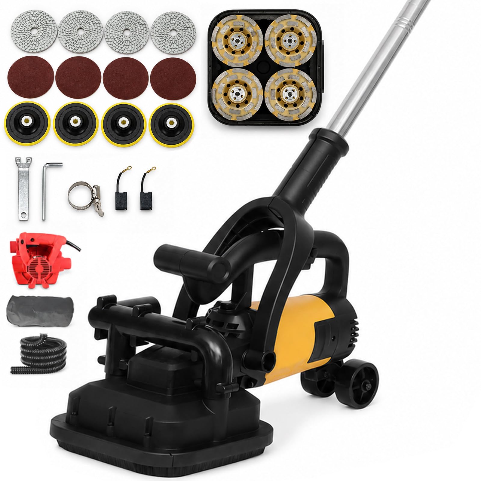 vnmudzeo 3800W Concrete Floor Sander,w/3 Types Sanding Disc,4-Head Diamond Concrete Grinder,for Metal Descaling & Thinset Removing Kit2