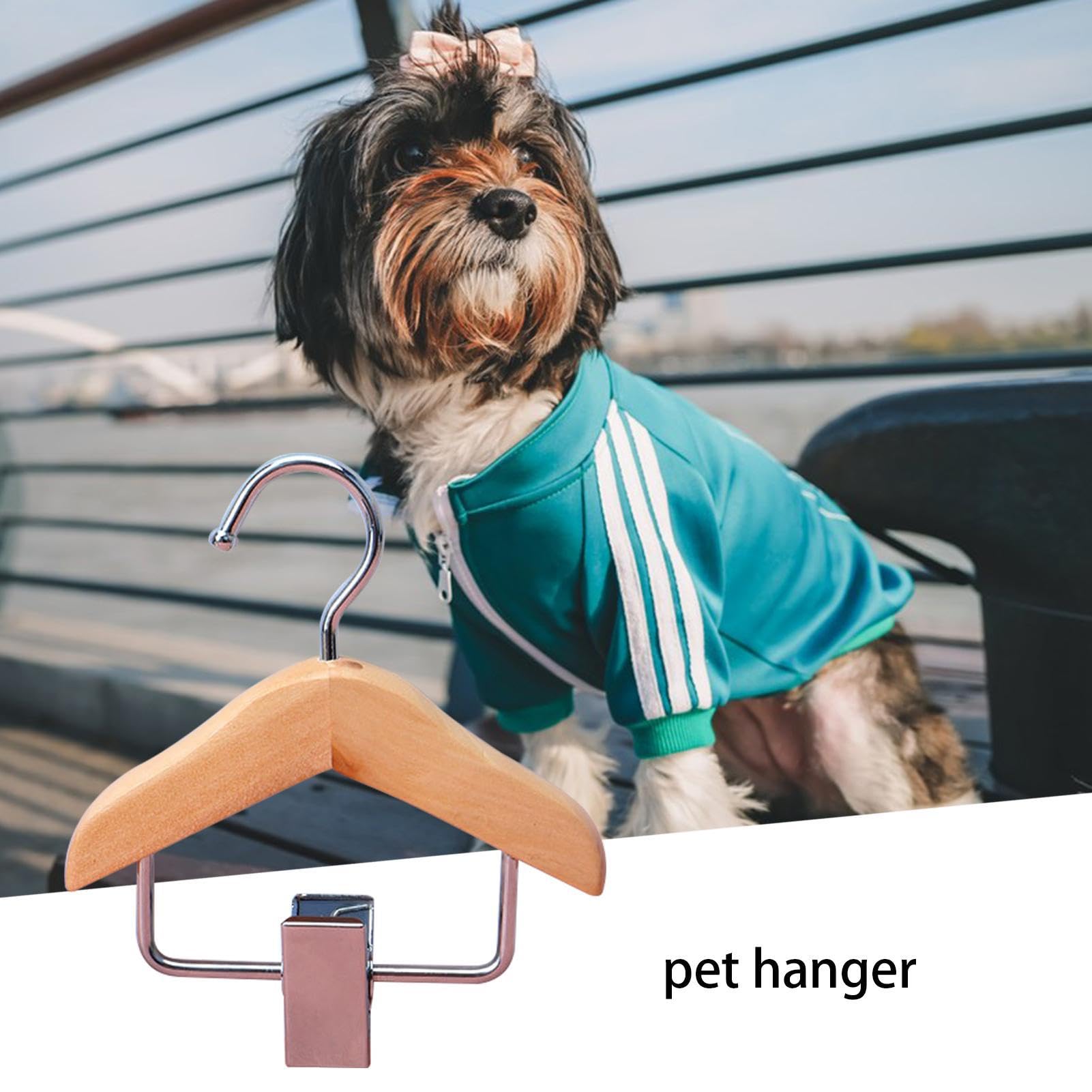 DUDOK Dog Clothes Hangers, Durable Dog Coat Hanger, Anti Rust Pet Outfit Hangers | Cat Clothes Display Hanger with Metal Clip, Natural Wood Pet Dress Hangers for Puppy, Small Pet, Dog, Cat
