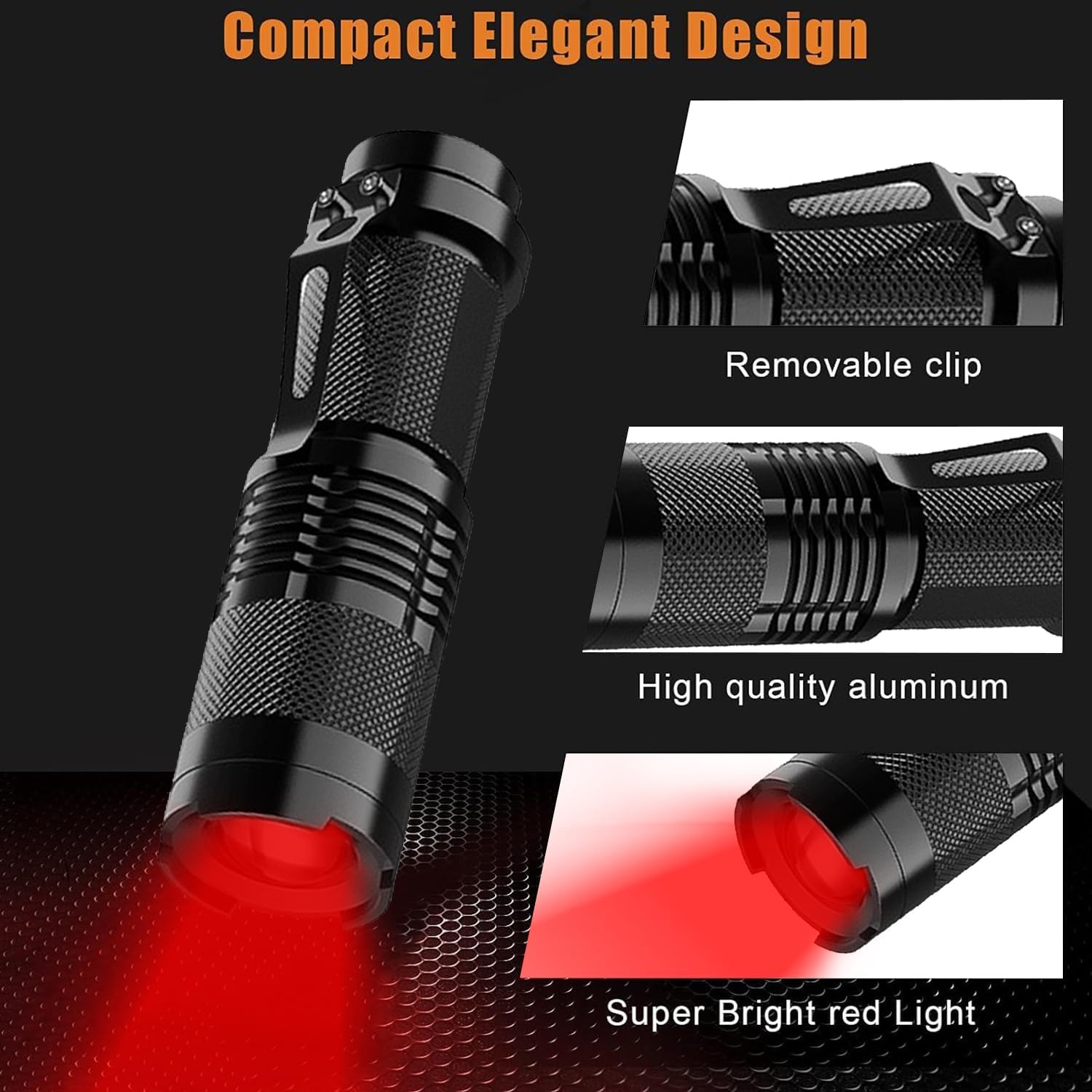[2-Pack] Zoomable Red & Blue LED Flashlight with 3 Modes - Mini Pocket Light for Night Vision, Camping, Hunting, Emergency Use | Compact & High-Intensity Beam