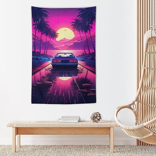 Miniatura 5 de QEOPGNE Synthwave - Tapiz morado para automóvil deportivo de anime, arte de pared de automóvil de carreras de neón, Vaporwave de neón, decoración de
