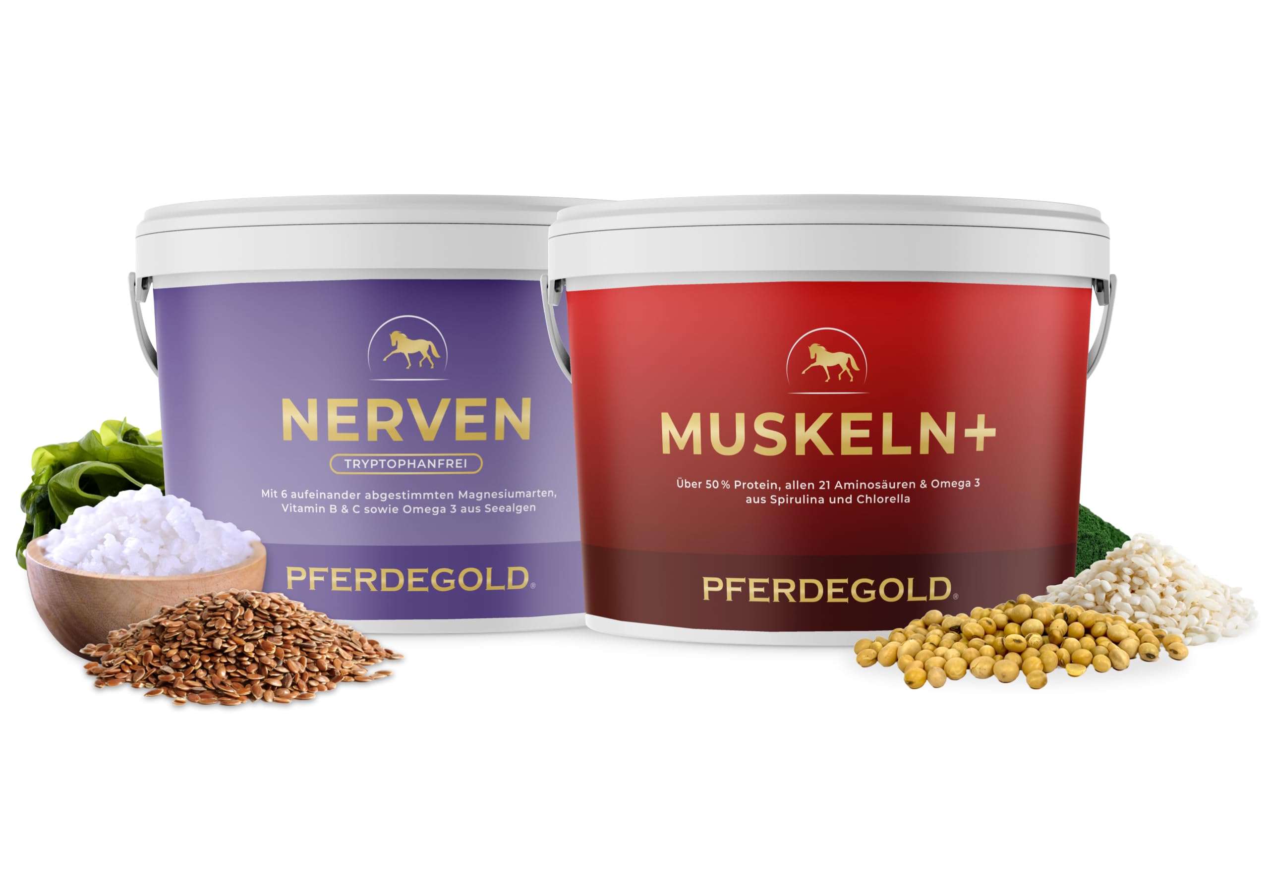 Nerven 2.0 + Muskeln+ Bundle für Pferde – Magnesium-Komplex & Omega-3 zur Stressunterstützung + Muskelaufbau Pellets mit 52% Protein & 21 Aminosäuren – Made in Germany