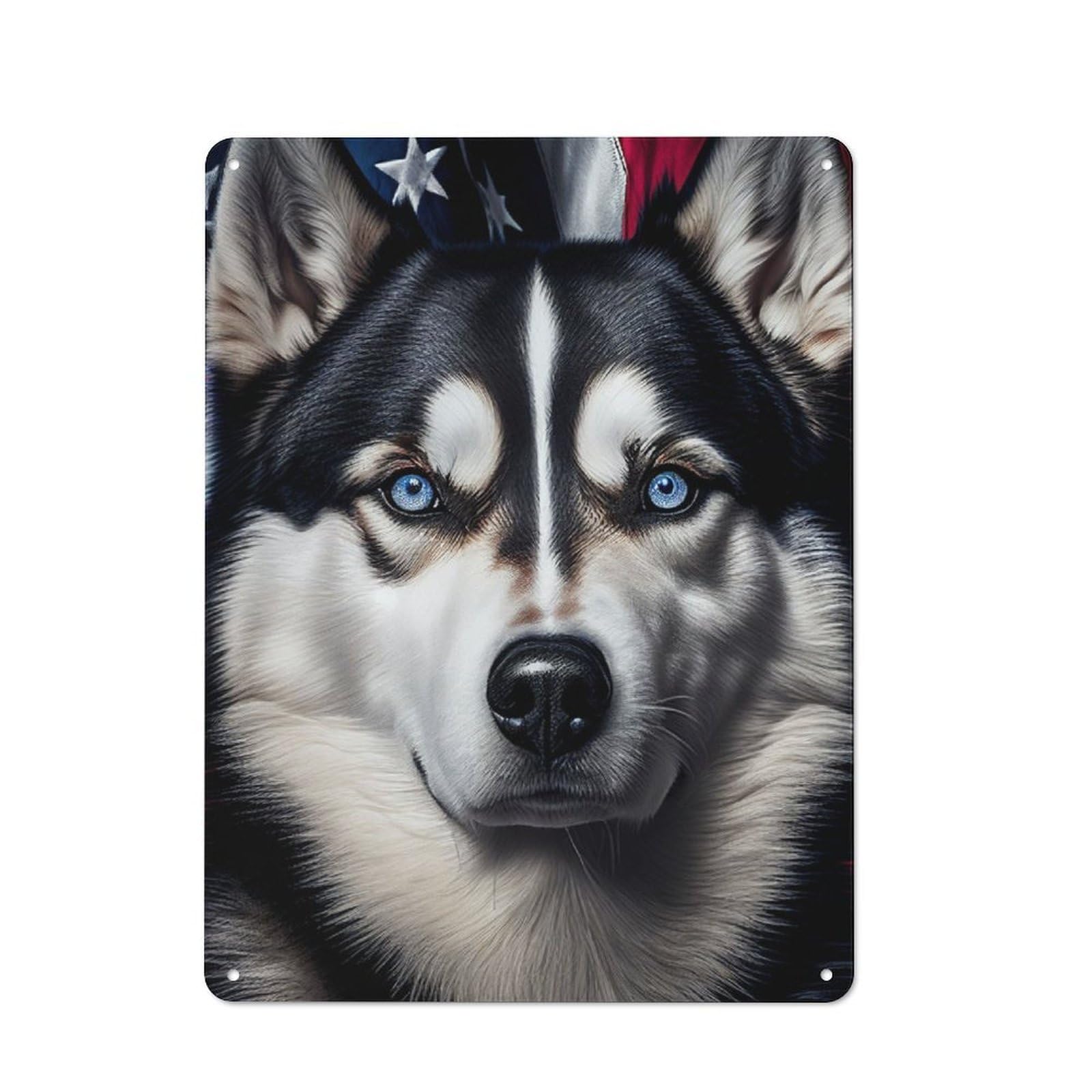 Junmoney Husky Usa Flag America Rustic Tin Wall Plaque 40X30cm For Studio Or Craft Room, For Garage, Workshop And Man Cave Decoration