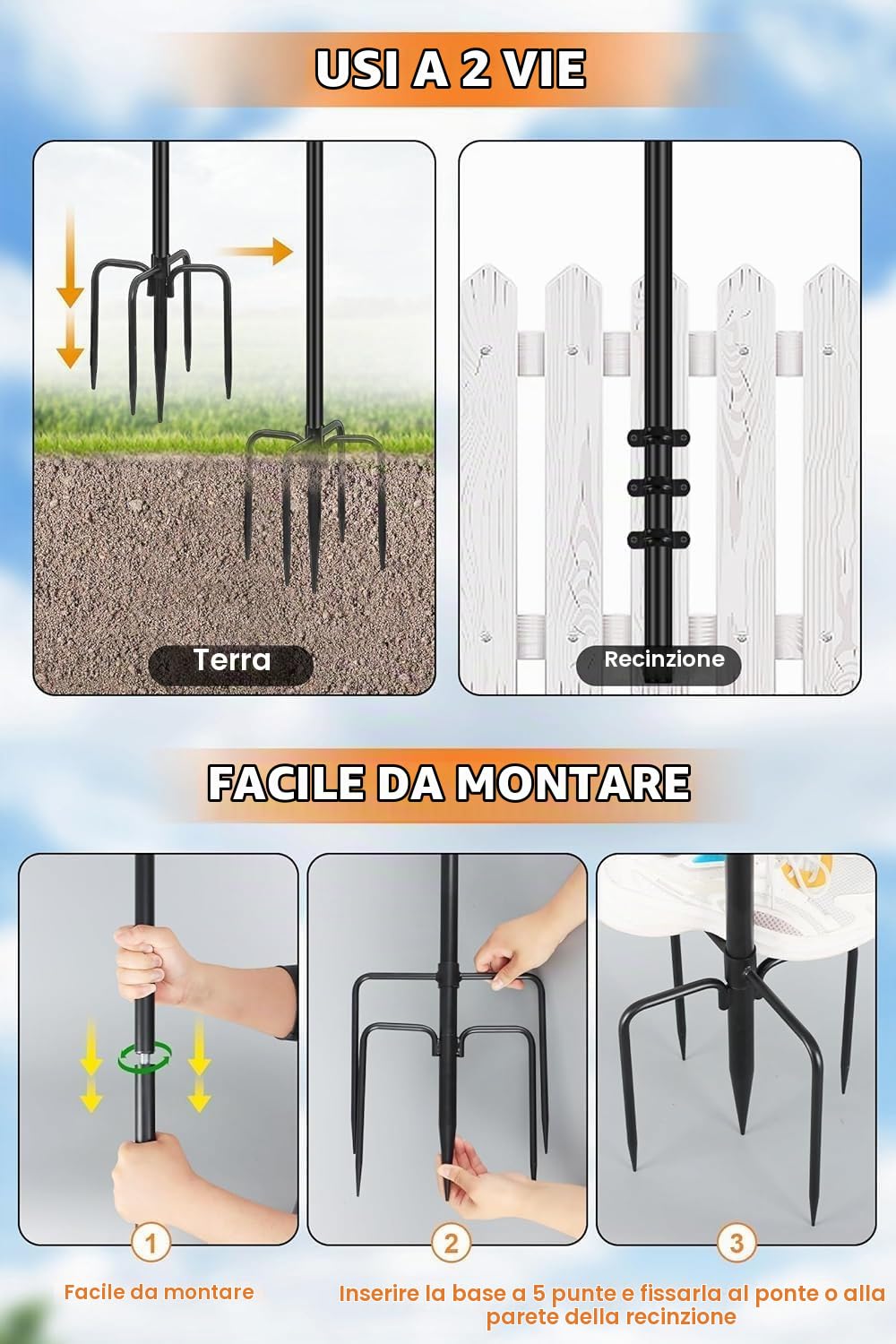 Gresonic Set di 2 aste per catena luminosa per ponte, da 9,8 m, per esterni, in acciaio, per decorazione all'aperto, giardino, cortile, terrazza, illuminazione stand per matrimoni