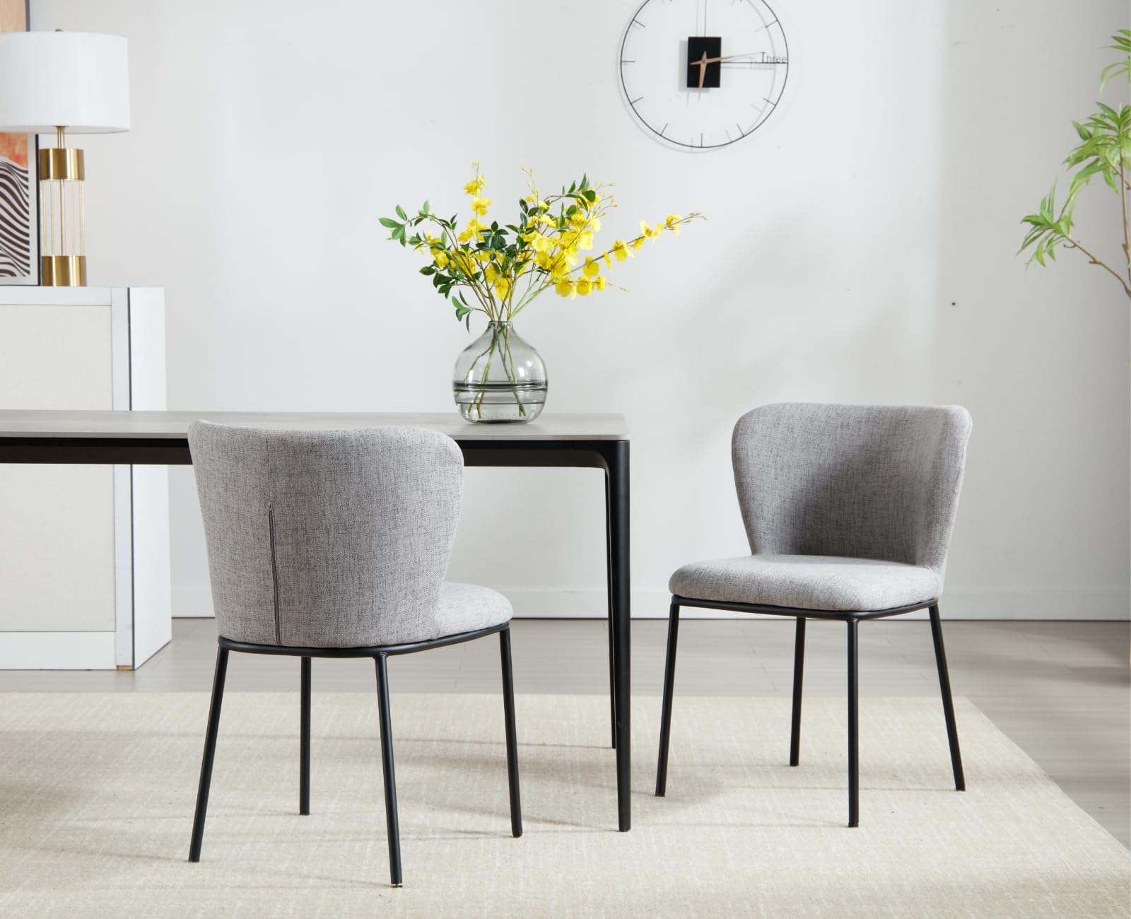 Chairus 2er Set Esszimmerstühle – Leinenbezug, Holzrückenlehne, Metallbeine, Grau, Max. 113 Kg