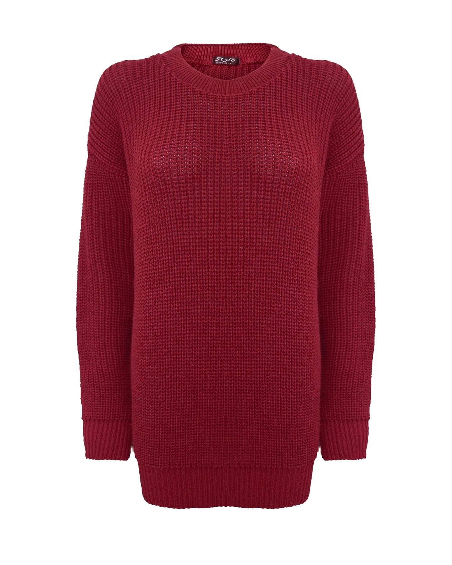 Generation Fashion Women's Wine New Long Sleeve Knitted Baggy Jumper Oversized Sweater Crew Neck Pullover Top [, Ml]