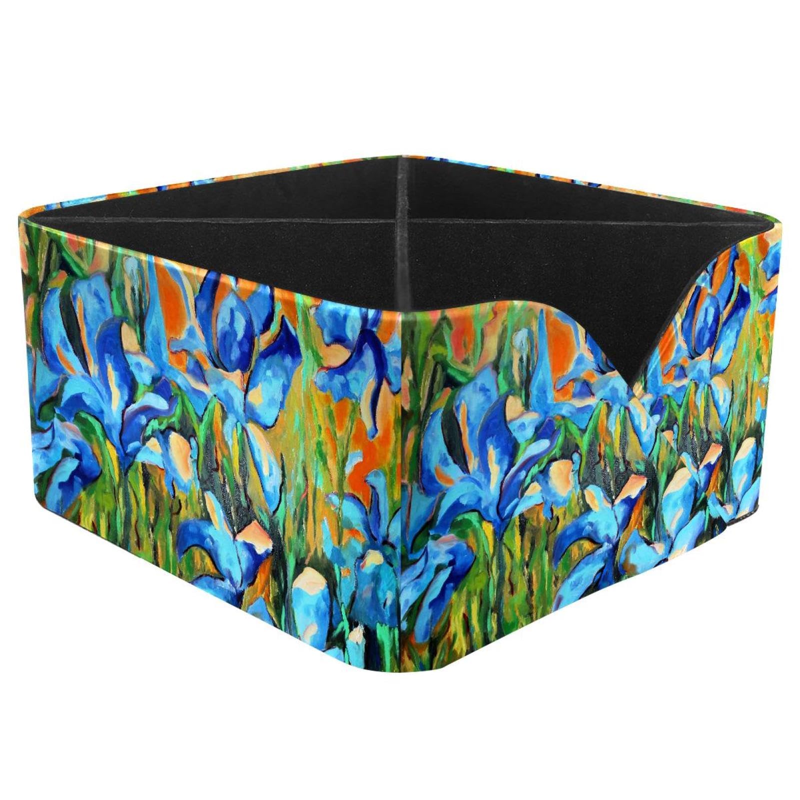 KengjuTesu Blue Irises Desktop Organizer Pen Holder, Rectangular Pencil Cup for Office, Study and Makeup Stations