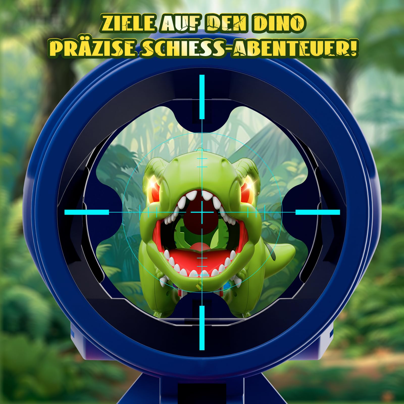 Dinosaurio Movimiento Juguetes de Tiro, Juegos Niños 3-10 Años, 2 Pistolas de Bomba de Aire con Scope, Bola, Rugido, Brillo Abdominal Ojos, LED Contador, Cumpleaños Regalo Niños 3 4 5 6 7 8 9 10 Años