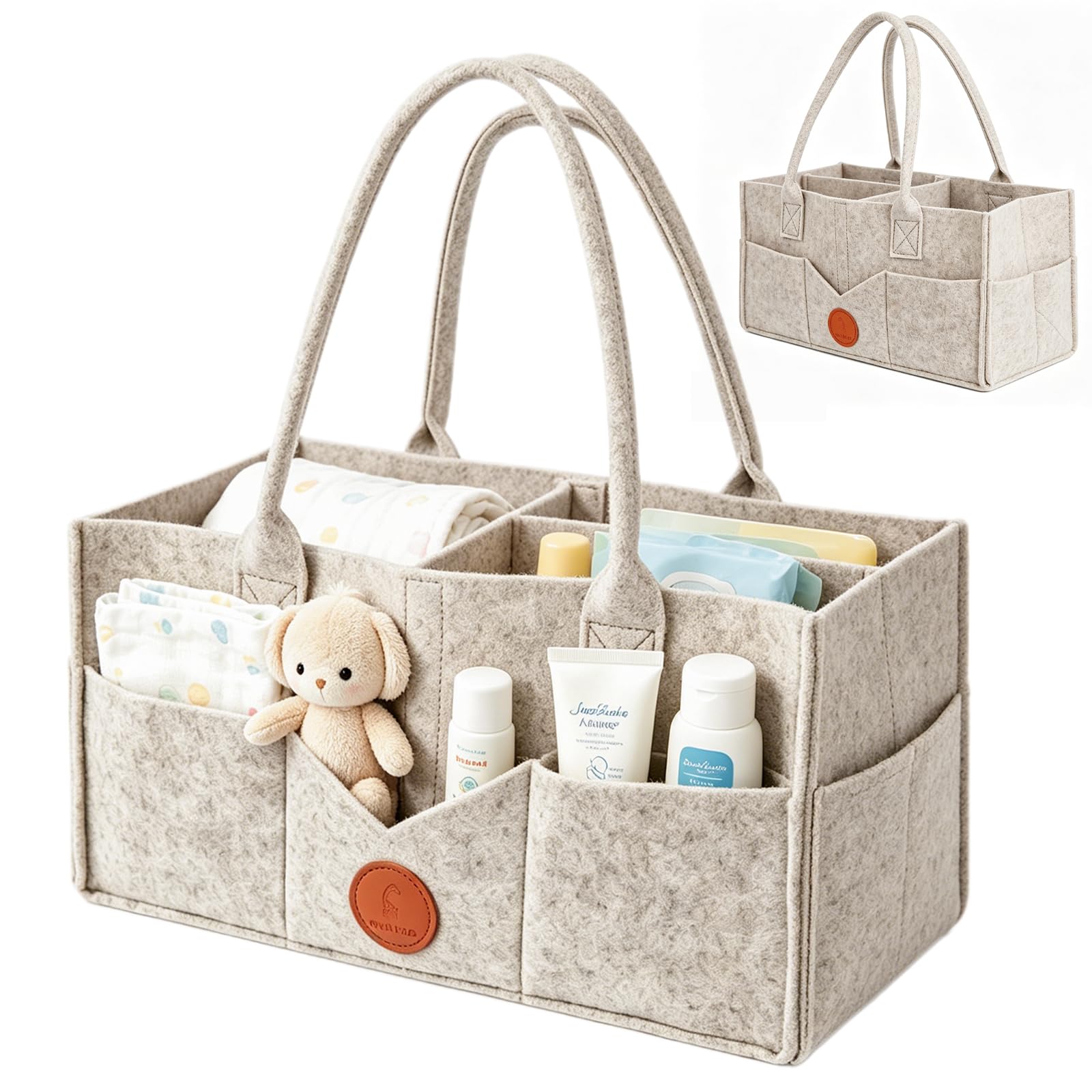 PANYI Organizador Pañales Cesta Pañales Bebe Cesta Organizadora Bebe Organizador Bebe Puede Contener Biberones Pañales y Ropa ideal Como Regalo de Bautizo (Color Caqui)