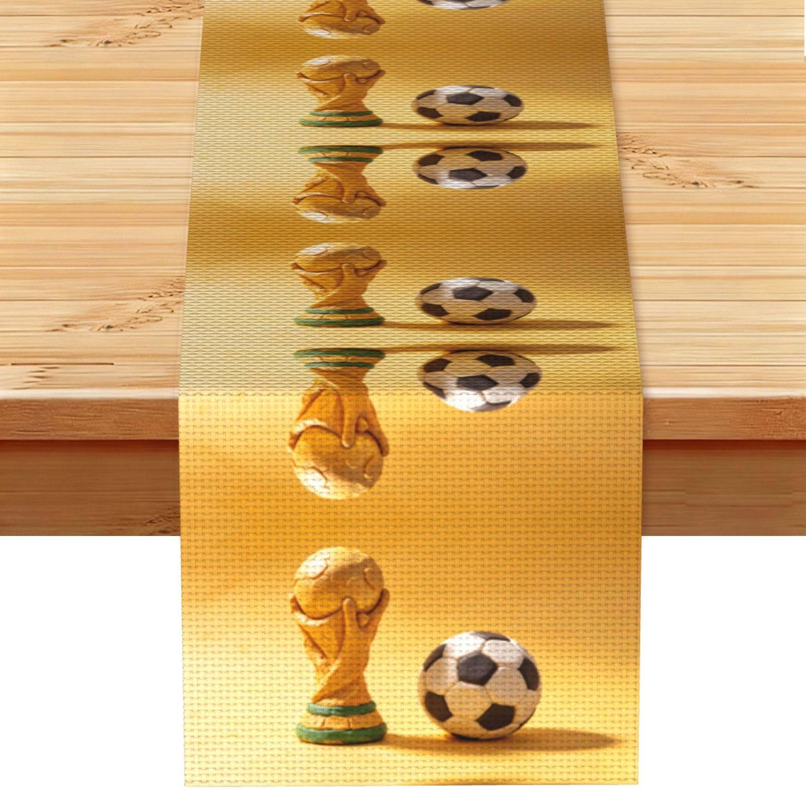 Golden Trophy Ball Print Table Runner World Cup-Themed Dining Table Decor for Coffee Dining Table and More