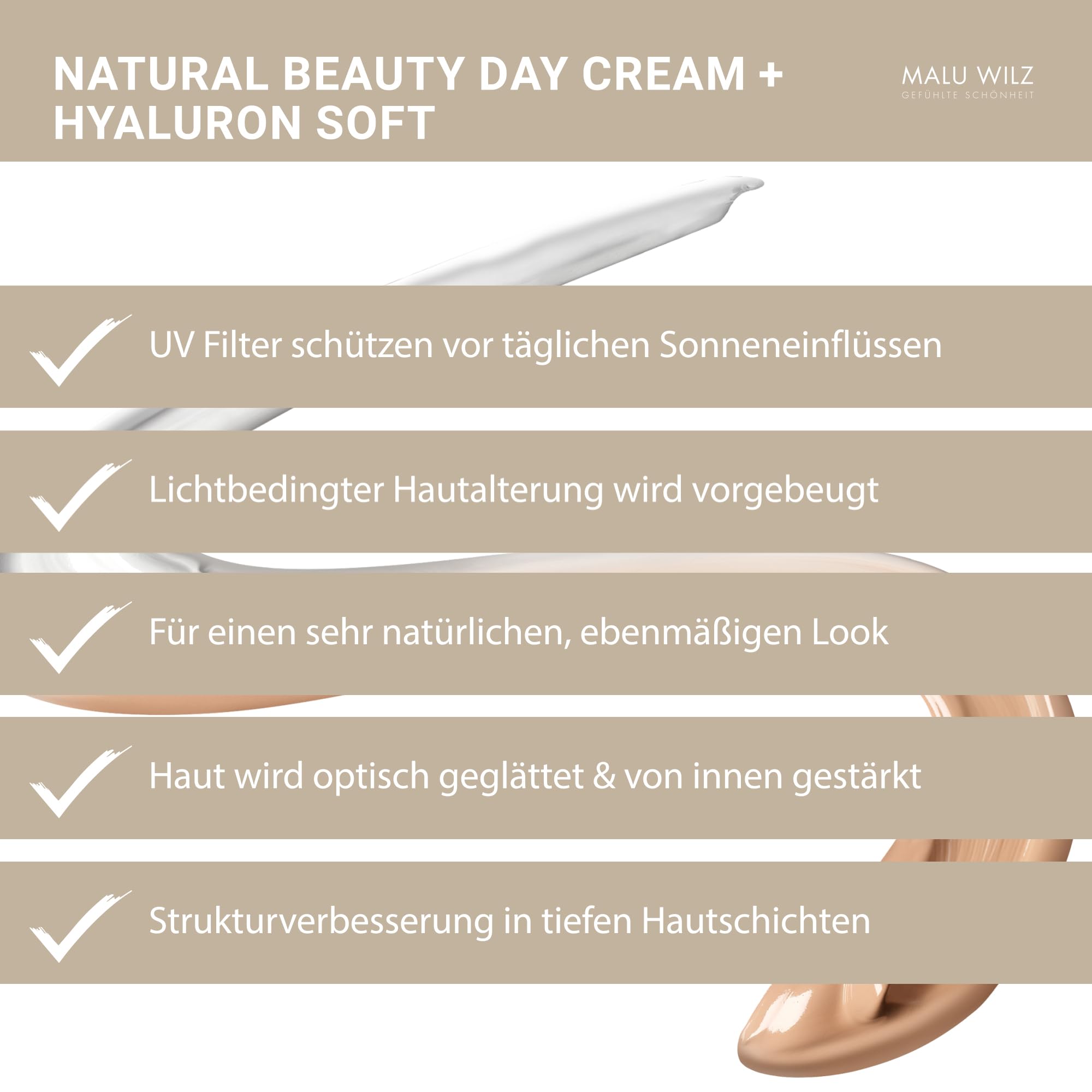 Malu Wilz Bundle Natural Beauty Day Cream + Hyaluronic Active+ Cream Soft I Erfrischende Skincare Gesichtspflege-Creme Set I Creme 40ml + Booster 50ml