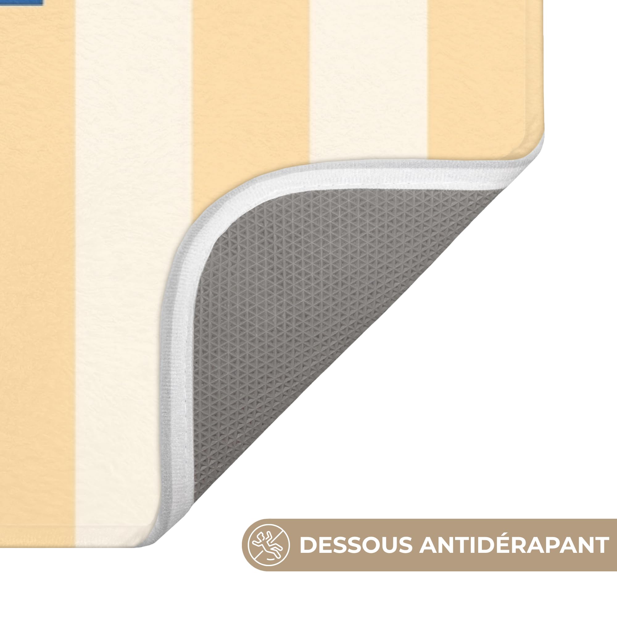 Tapis De Douche Rectangulaire 90x60 cm Bain Decoration Absorbant Antidérapant Lavable Non Slip Bath Mat Accessoire Baignoire Bleu - Jaune - Rayures - Accueil