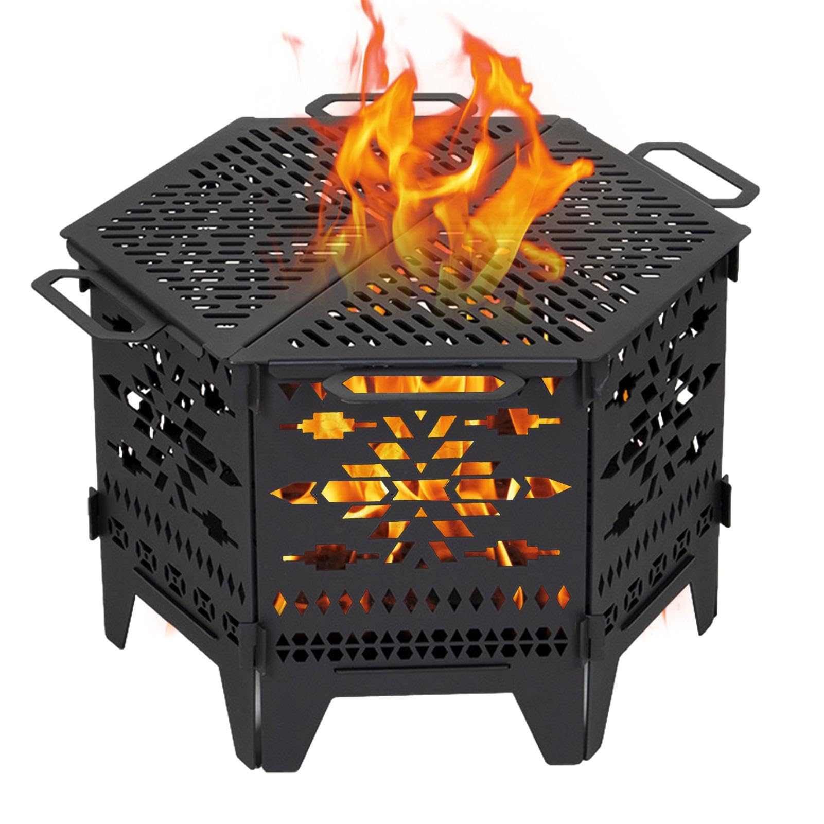 Teksome Braciere per esterni, braciere da campeggio,Pozzo del fuoco da | patio pieghevole - Braciere rimovibile in acciaio al carbonio per barbecue, campeggio, viaggi, picnic, falò, cortile, patio
