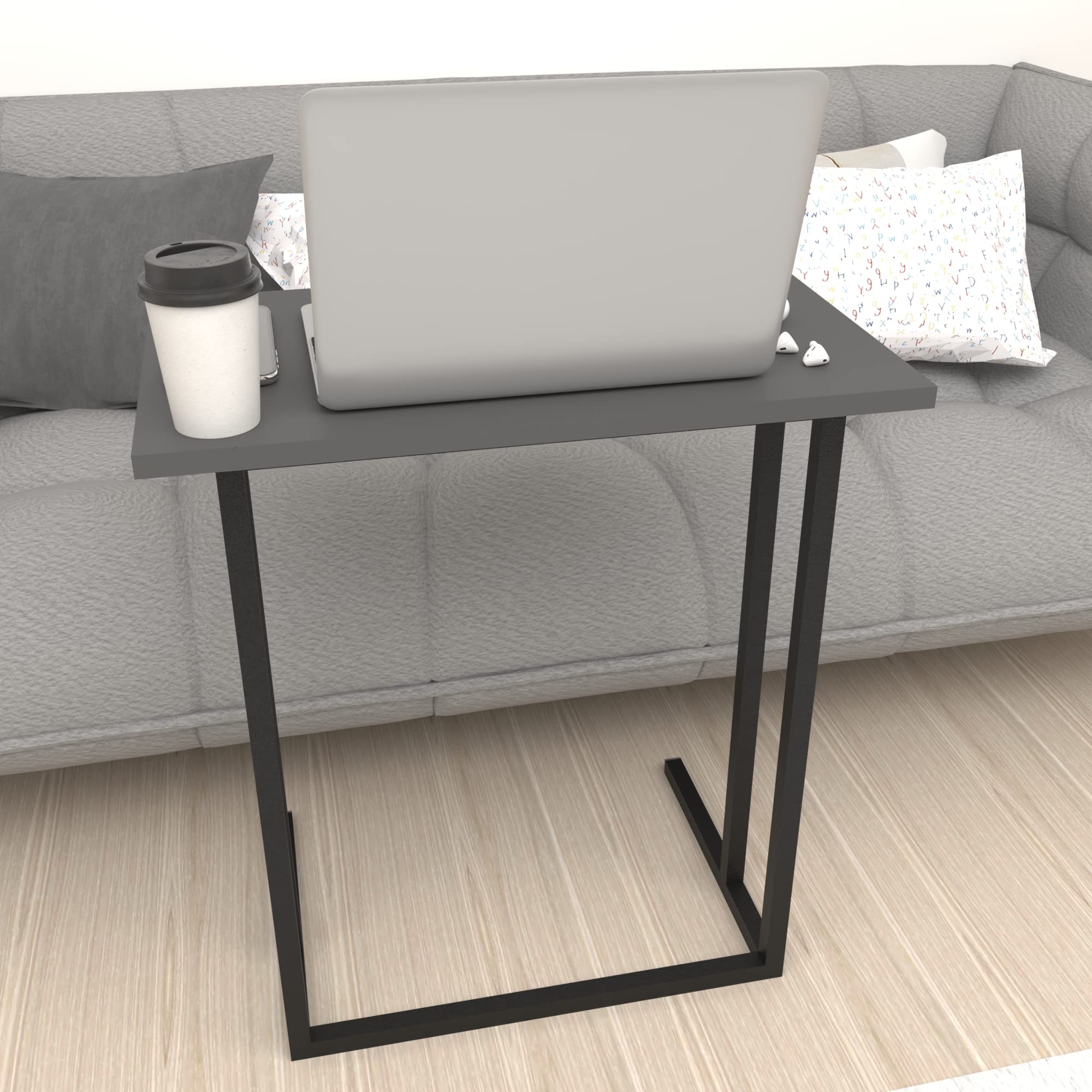 [en.casa] Tavolino Laterale (AxLxP) 65,5 x 60 x 35,5 cm Tavolino Basso con Piano di Appoggio per Notebook PC Portatile Consolle da Divano - Antracite