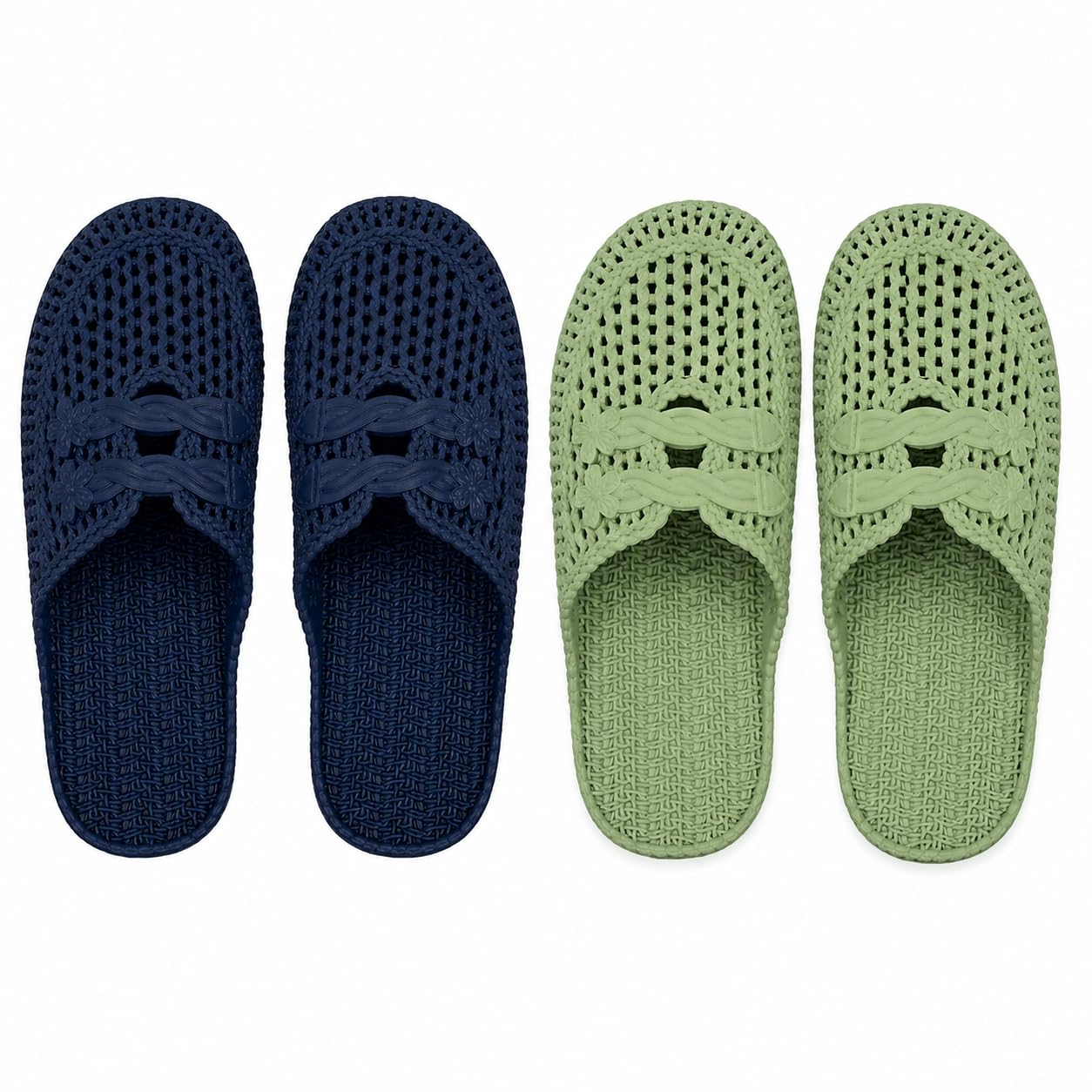 Women’s Lightweight Soft PVC Slippers | Breathable Hollow Design | Comfortable Slip-On Sandals with Anti-Slip Sole (PACK OF 2 COMBO) Blue Green-image-11