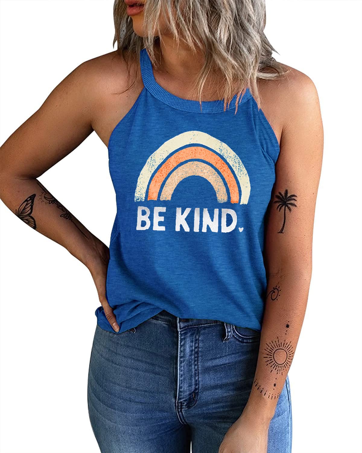 IRISGOD Womens High Neck Tank Tops Summer Graphic Halter Sleeveless Rocker Tee Shirts
