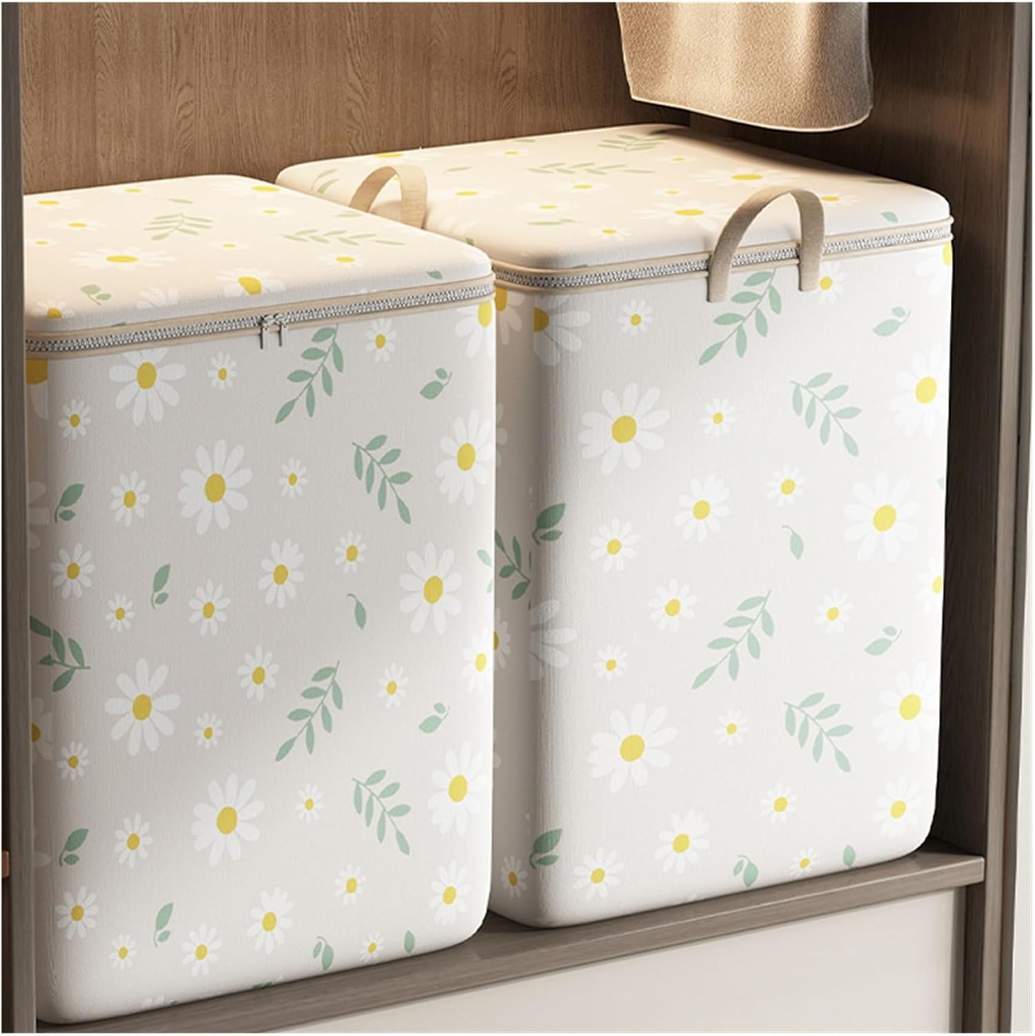 SBTRKT Large Capacity Closet Organizers Portable Winter Quilt Blanket Clothes Storage Box Wardrobe Organizer Storage Bags Closet Box (Color : 140L Beige Daisy)