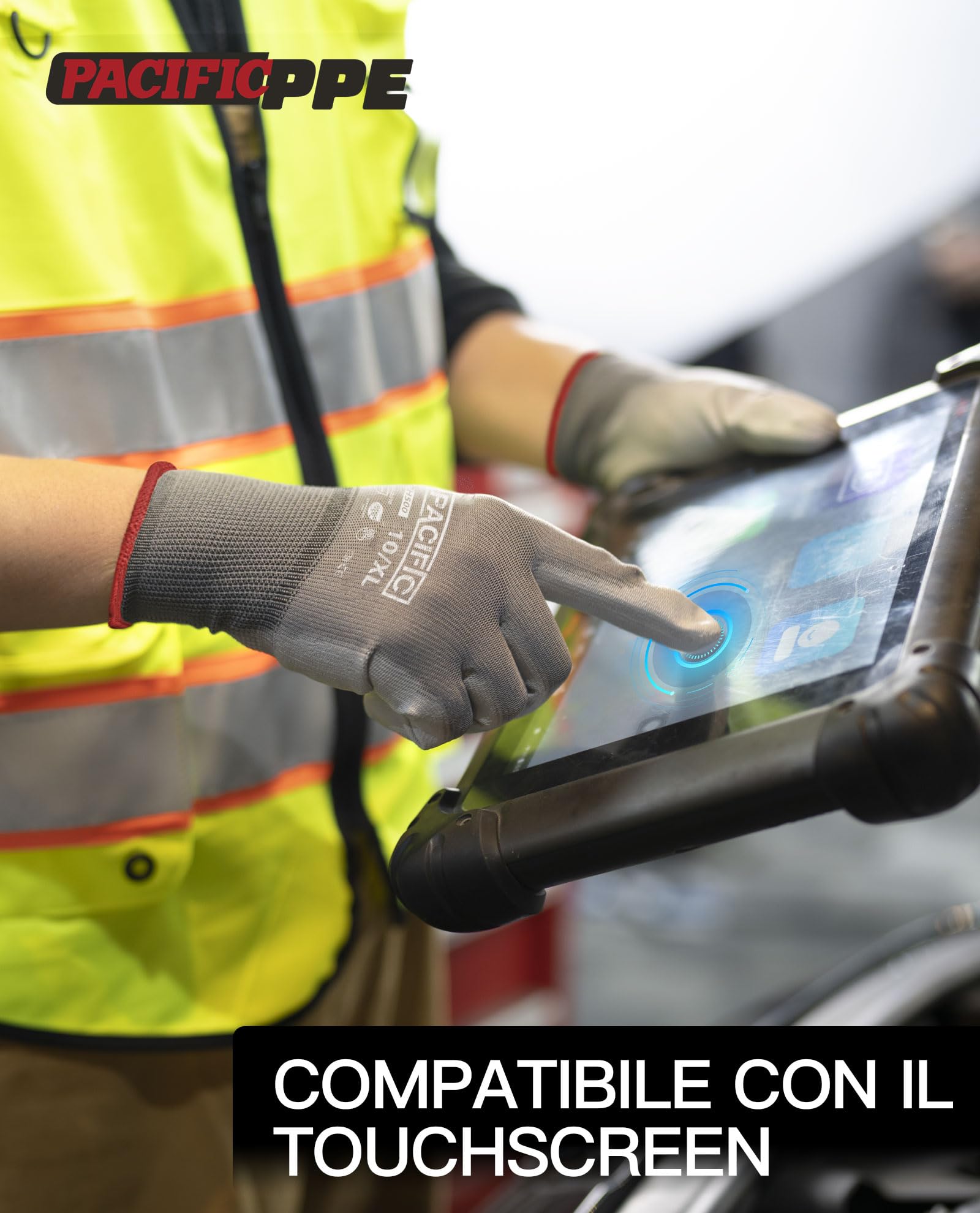 PACIFIC 18 paia di guanti di sicurezza rivestiti in PU, guanti da lavoro multiuso da uomo, Versatili, Protezione Meccanica e Industriale, senza cuciture, Power-Grip, grigio, XL/10
