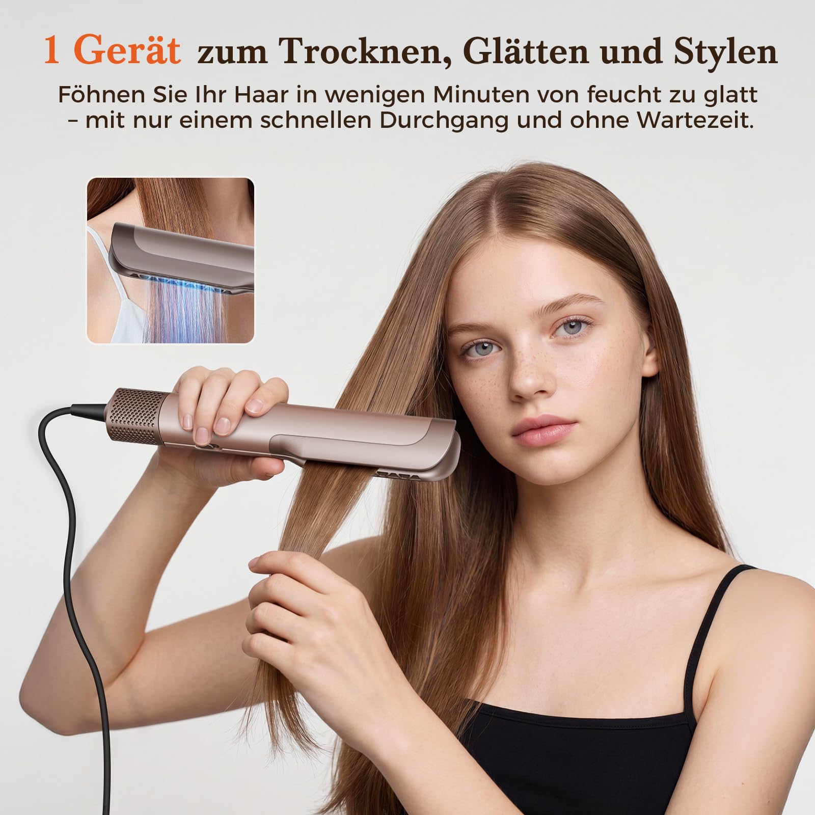 Airstraight Glätteisen Föhn 2in1 - Air Haarglätter für Nass-zu-Trocken Haar | Föhnen Glätten Gleichzeitig, 110.000 U/min, 1300W, Ionen, Keine Heißen Platten, Max 160°C, 4 Temp + 3 Stufen, Selbstreinigung