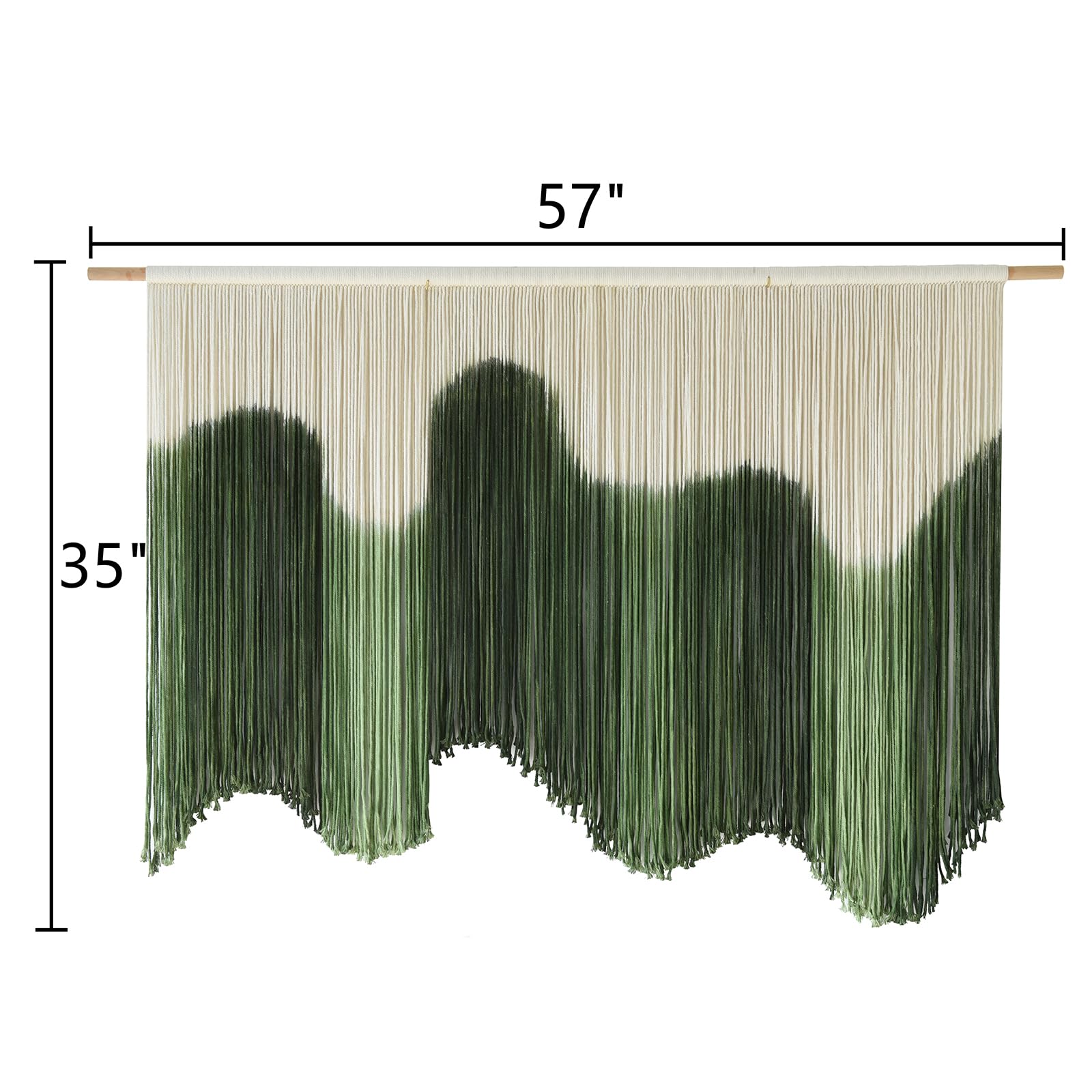 IOWER Large Macrame Wall Hanging Boho Wall Art Green Fiber Dip-Dyed Handmade Macrame Cord for Headboard Bedroom Living Room Fireplace 57" W x 39" L