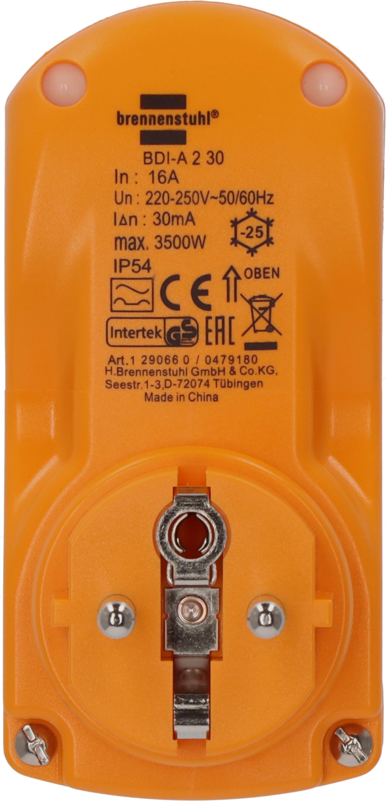 Brennenstuhl Adaptador de protección Personal BDI-A 2 30 IP54 / Enchufe de protección Personal para Uso en Exteriores (desconexión Bipolar, 30 mA)