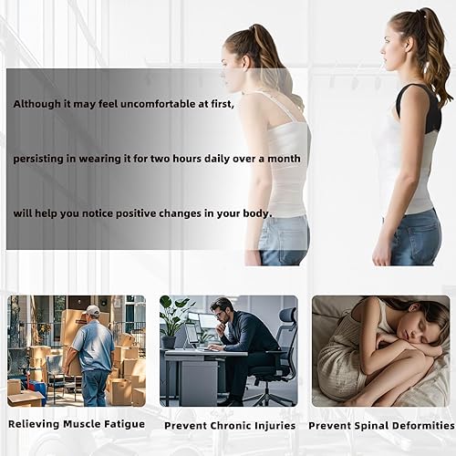 Miniatura 5 de Soporte universal para la parte superior de la espalda, corrector de postura ajustable debajo de la ropa para adultos y niños, alivio del dolor de
