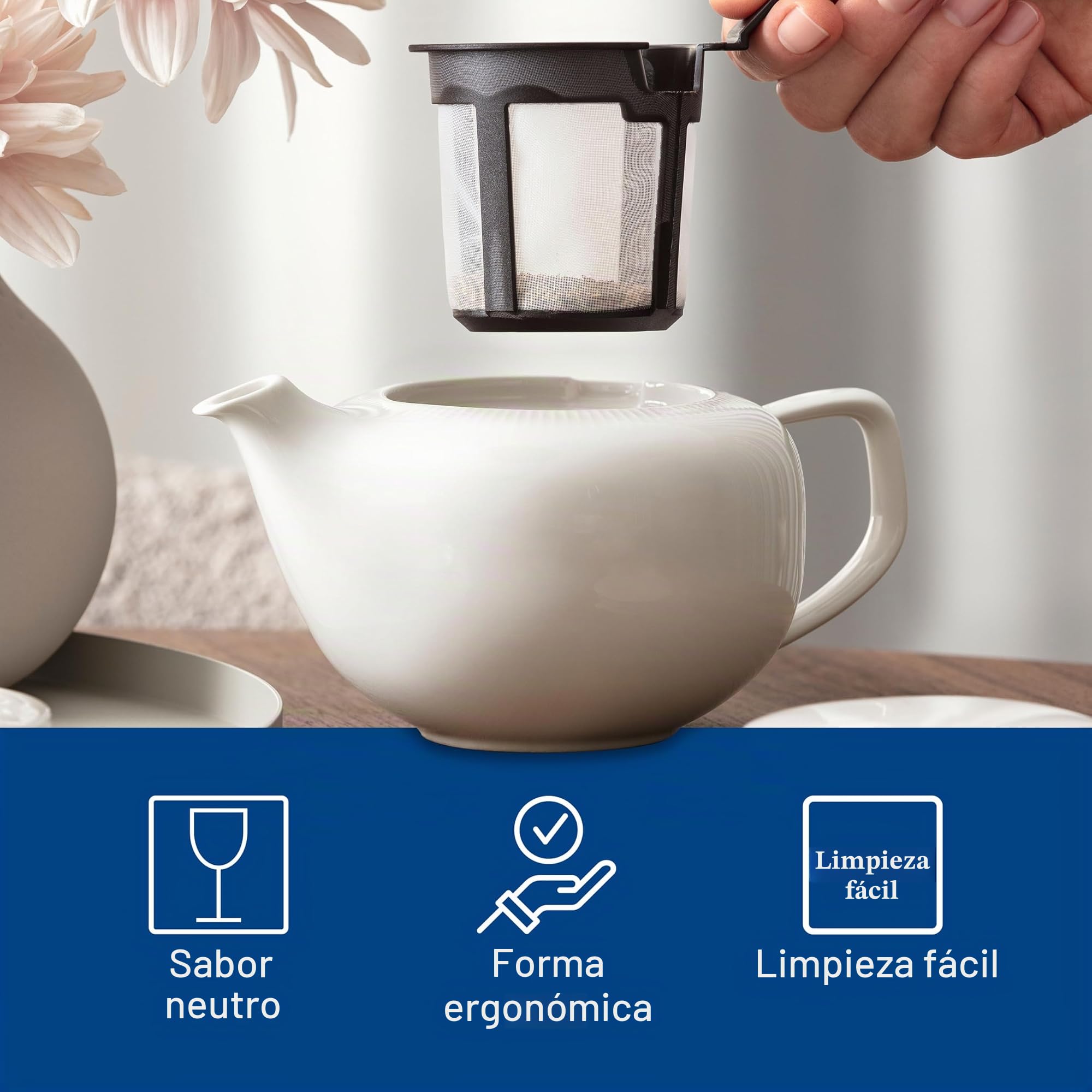 Villeroy & Boch - Afina tetera con tapa y filtro, tetera de porcelana Premium, Made in Germany, apta para lavavajillas y microondas, blanca
