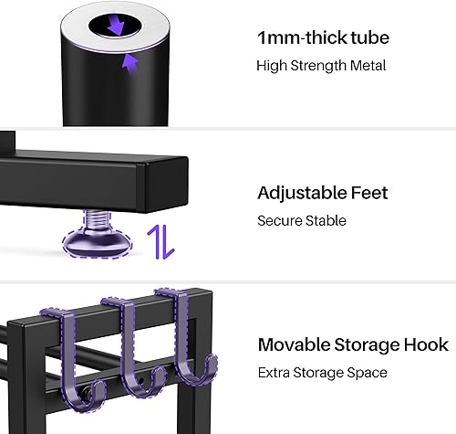 Miniatura 6 de niffgaff Estante ajustable para mancuernas de 3 niveles con ganchos, almacenamiento de peso base extendido para gimnasio en casa, soporta hasta 450
