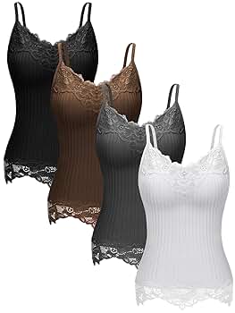 Fourluoo 4 Pcs Women's Long Lace Tank Tops lace Camisole
