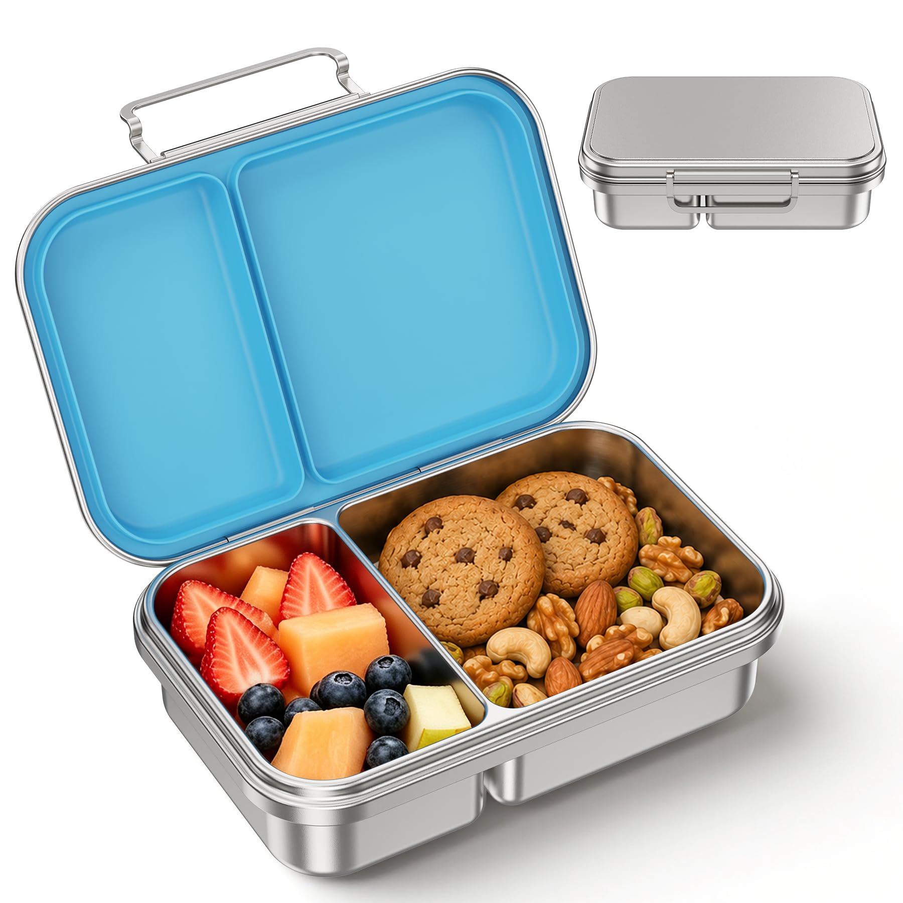 Photo 1 of CMKPL Stainless Steel Bento Lunch Box - Blue, 2 Compartments