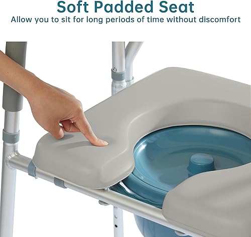 Miniatura 2 de ELENKER Asiento de inodoro elevado 4 en 1 con reposabrazos y respaldo, silla de mesita de noche, marco de seguridad de inodoro ajustable, silla de