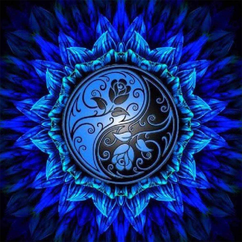 OWN4B DIY 5D Diamond Painting by Numbers Kits, Mandala Ying Yang Blue Rose, Full Drill Rhinestones Paint with Diamonds Crystal Diamond Art (Mandala),Blue,Green,30 x30 cm